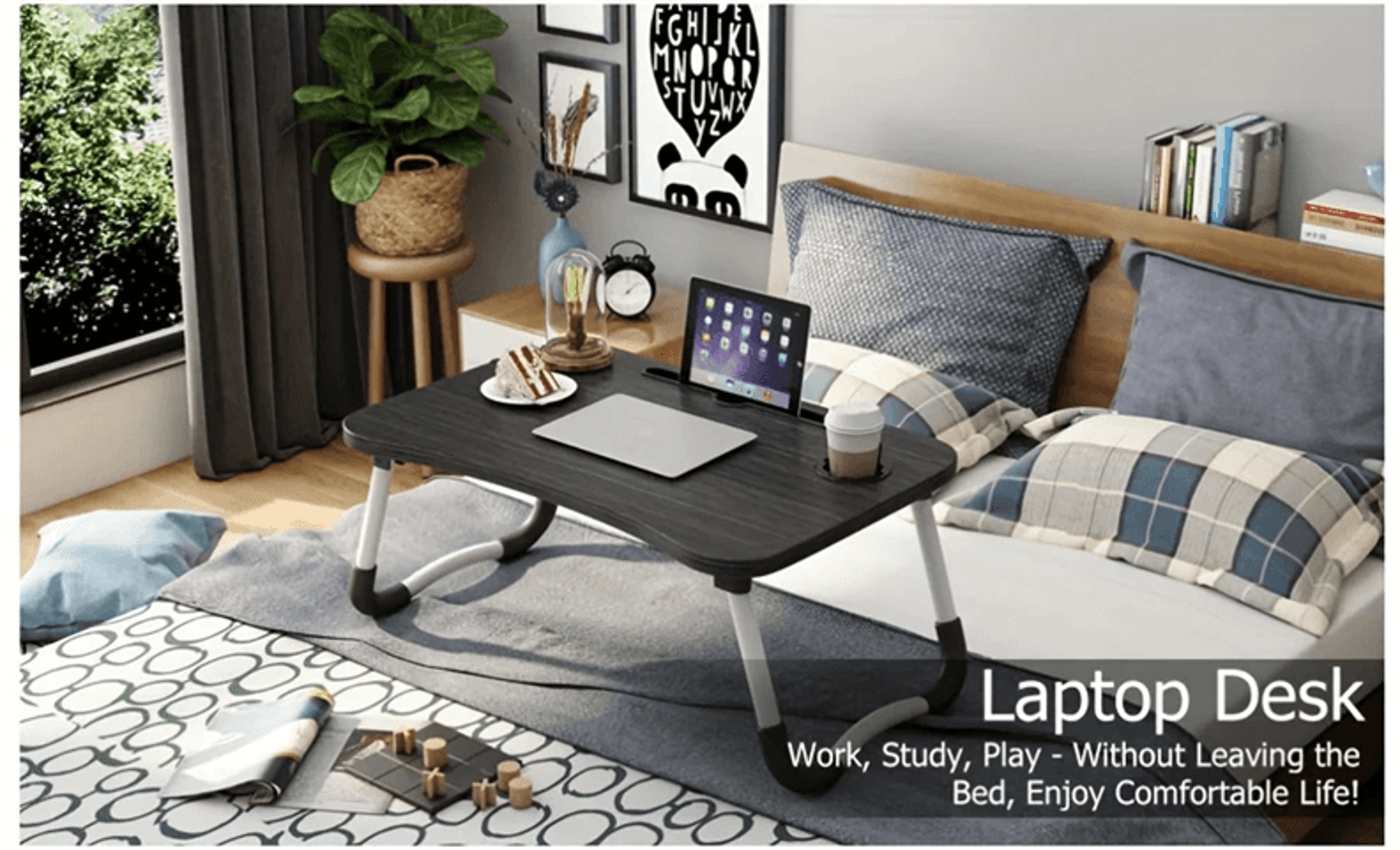 extra large portable laptop bed desk with cup holder and drawer