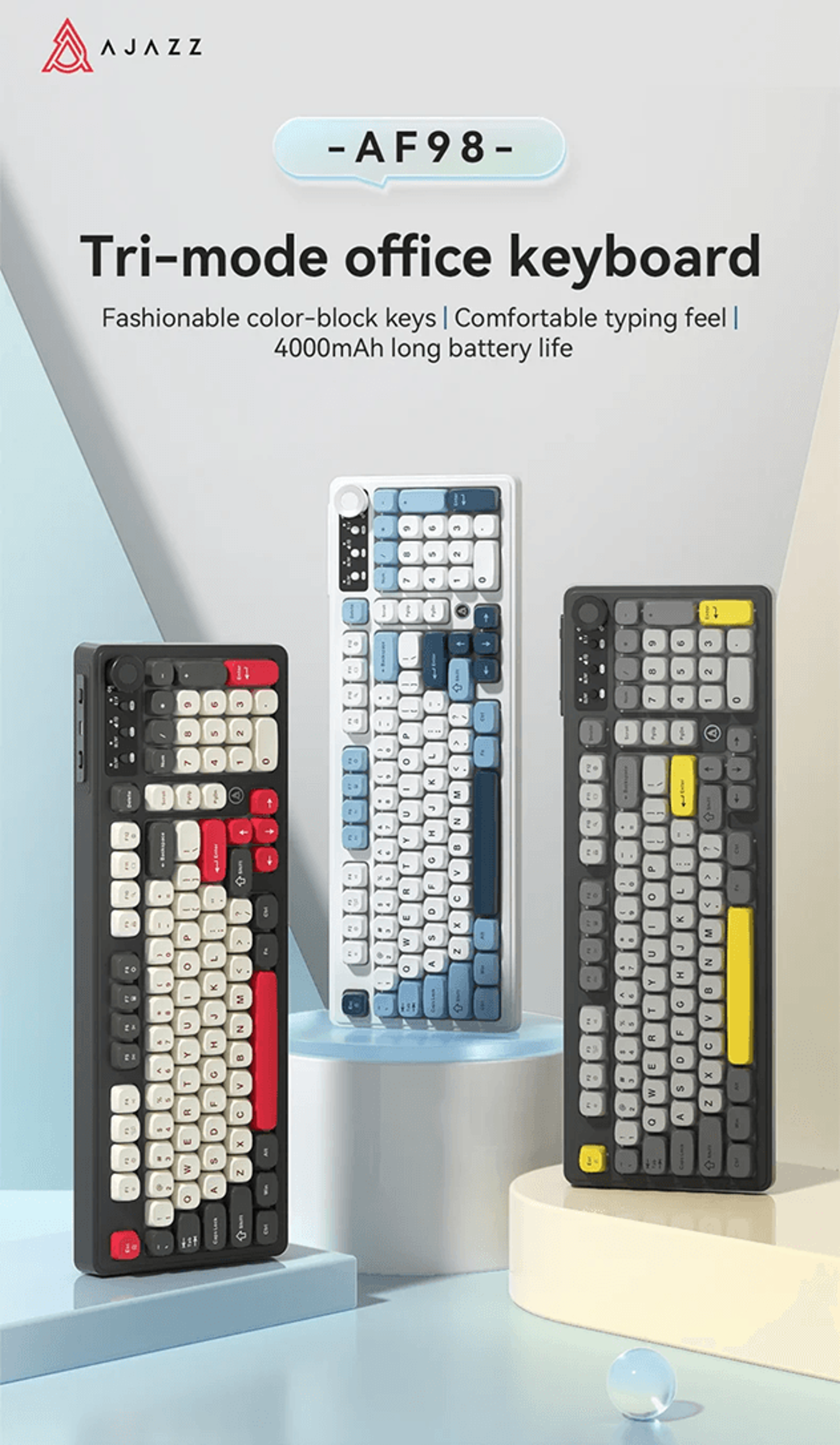 ajazz af98 wireless rgb mechanical feel keyboard with three mode connectivity