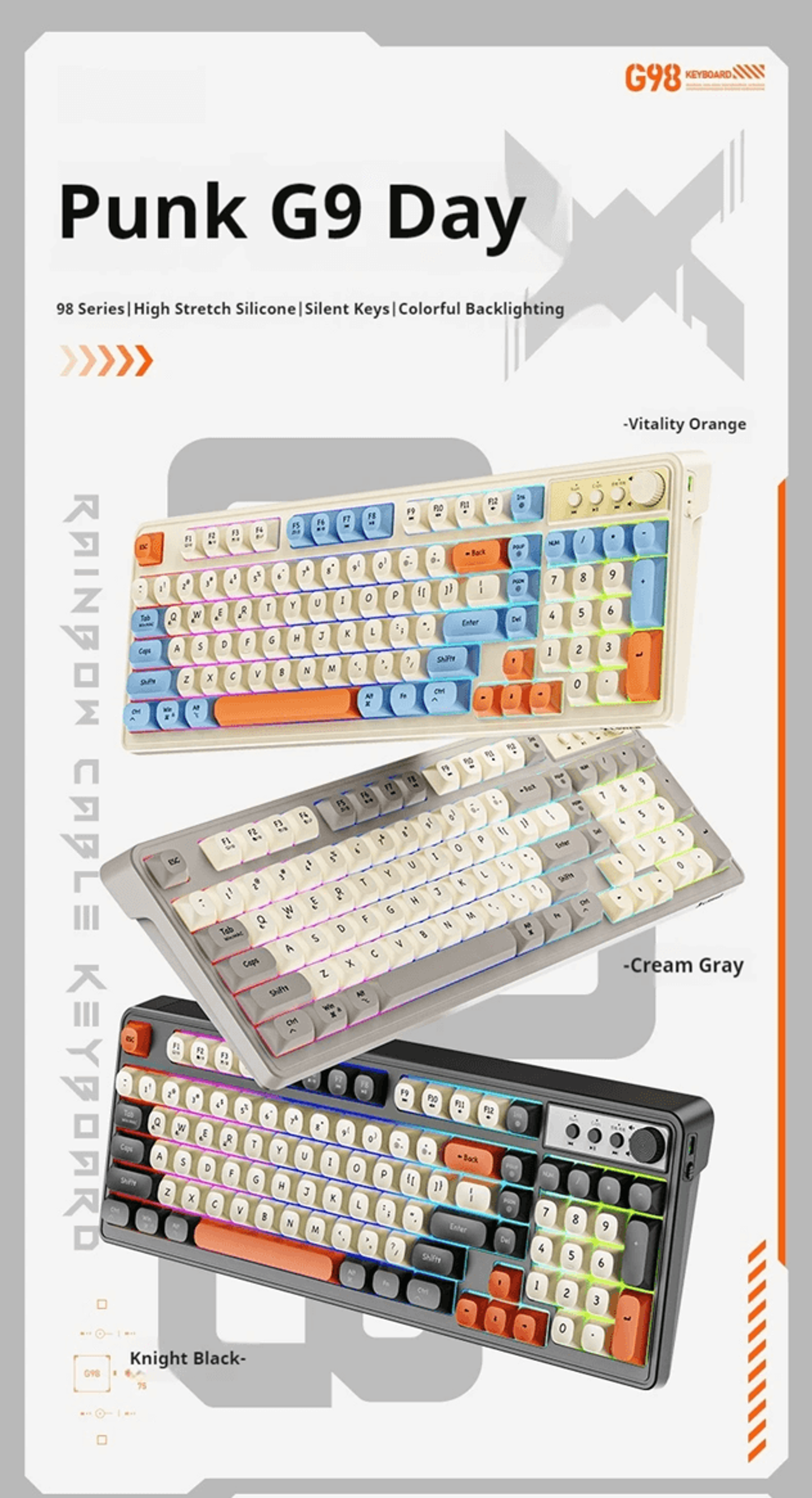 EWEADN G98 Rainbow Backlit Wired Gaming Keyboard with Numeric Keypad
