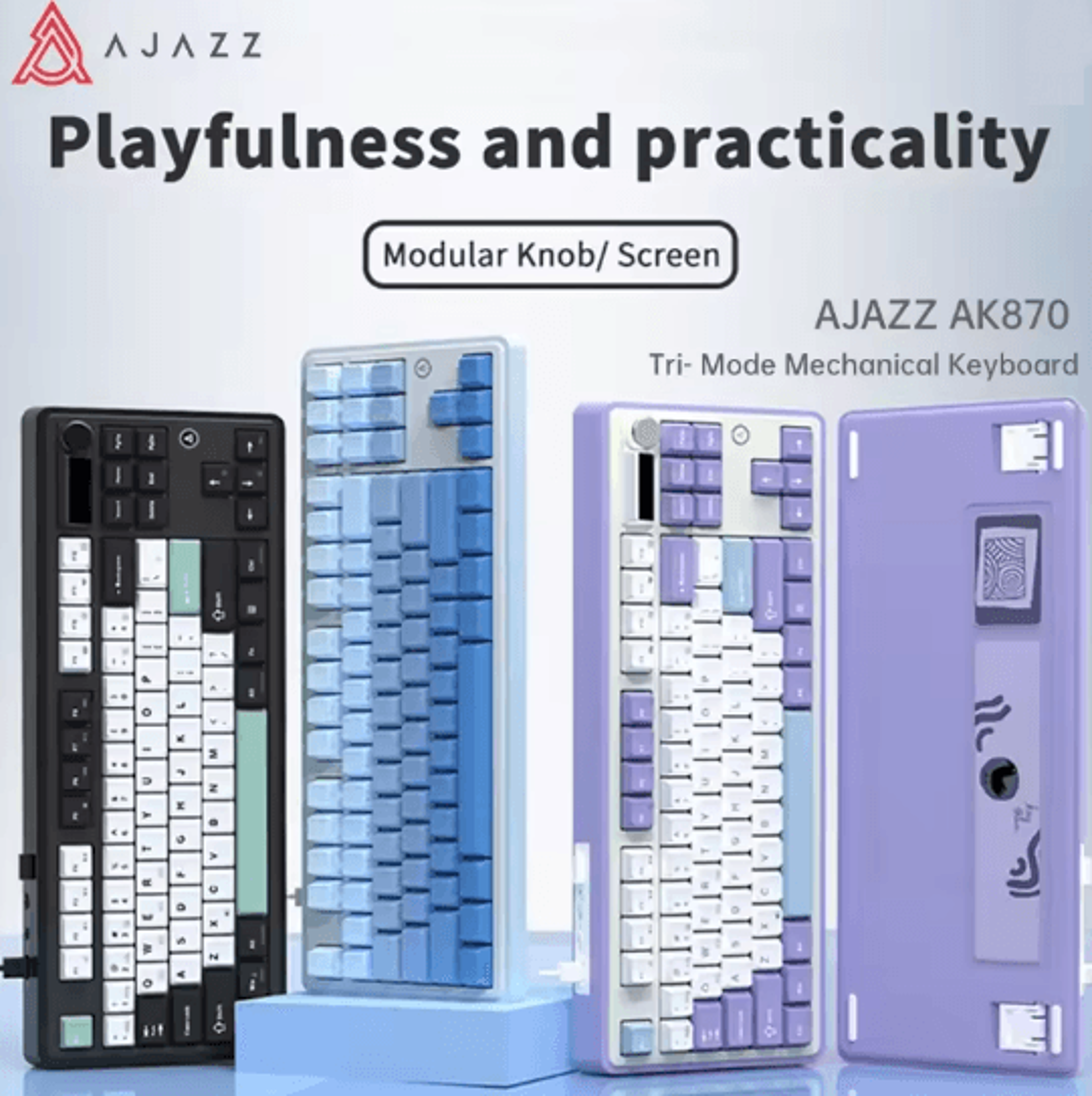 Ajazz AK870 Wireless RGB Mechanical Keyboard 84 Key Hot Swap with TFT Display