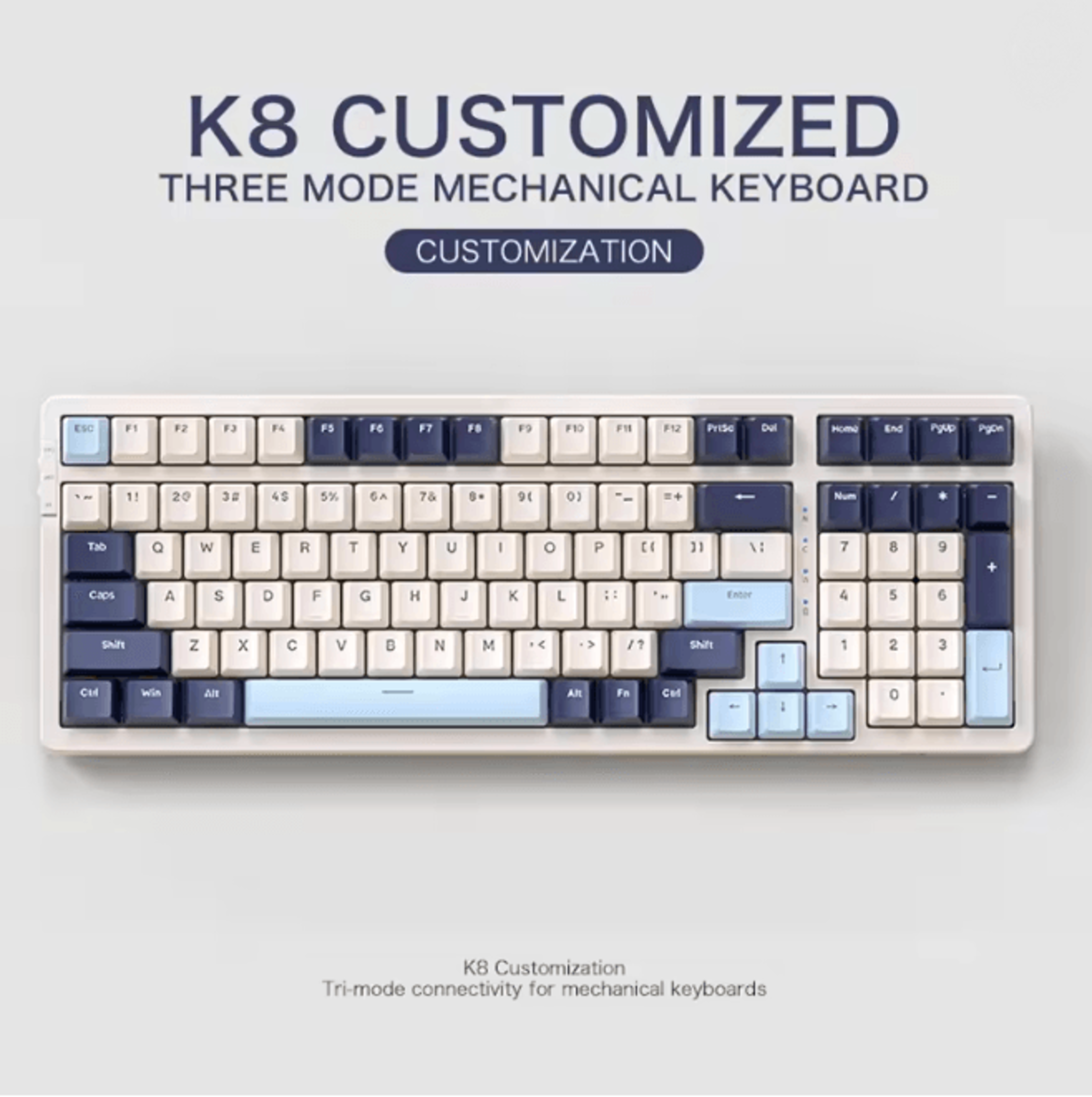 K8 100 Key Wireless Mechanical Keyboard Tri Mode Hot Swappable Gasket Design