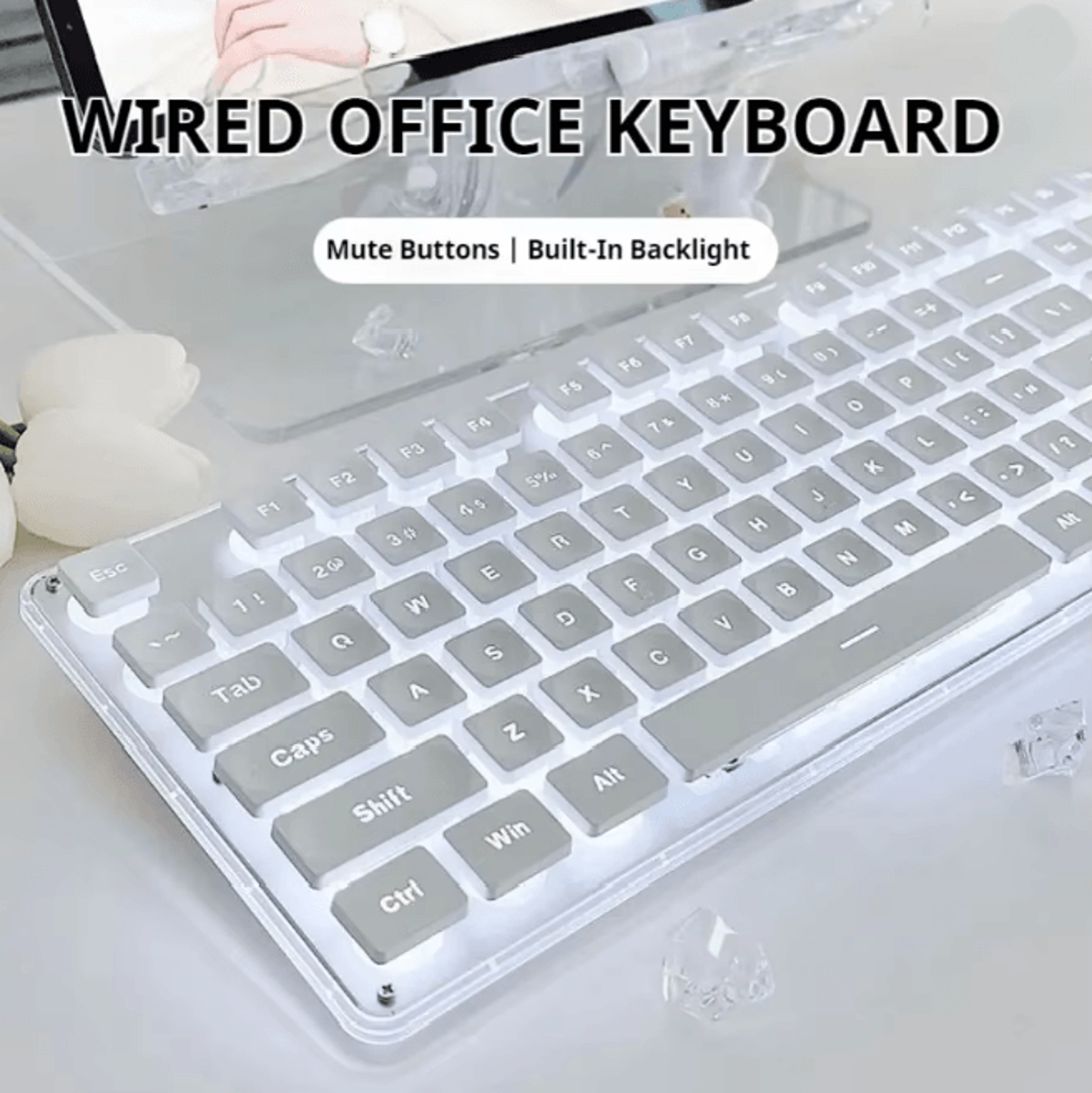 EWEADN GX710S Silent Office Keyboard 104 Key Wired Metal Panel Keyboard