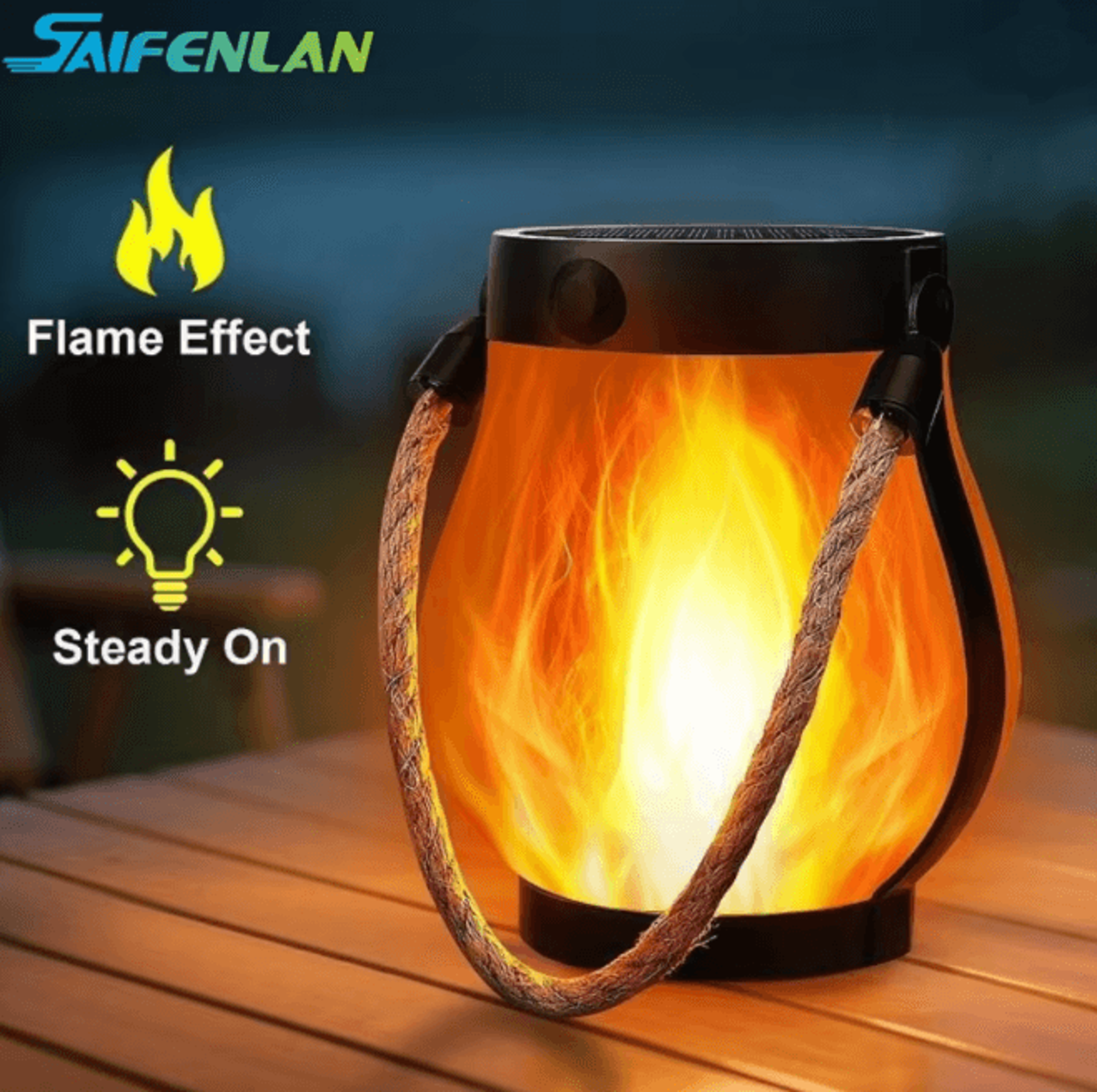 FlameGlow Solar Flickering Lantern with USB Charging