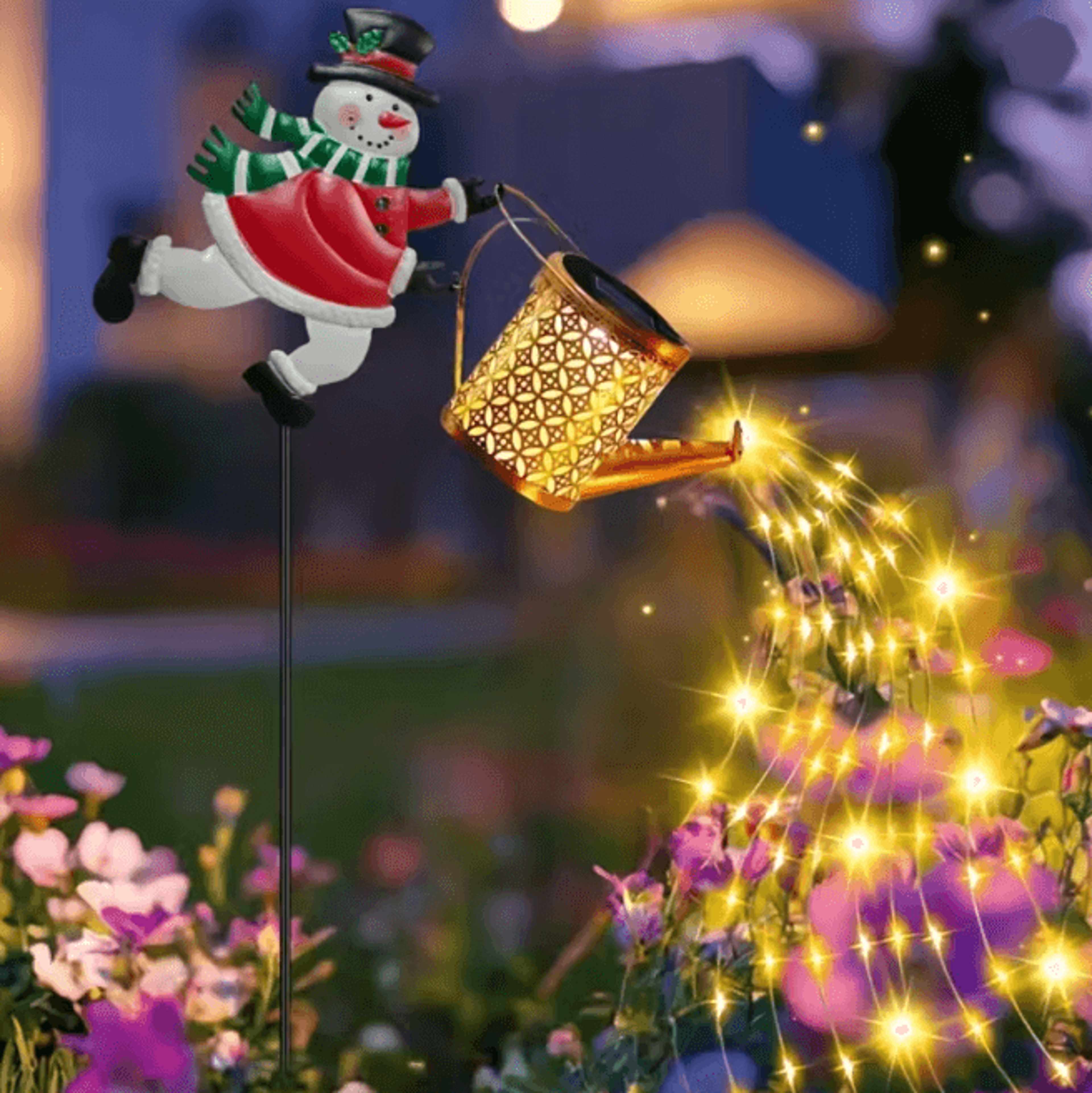 frostglow solar snowman watering can garden light