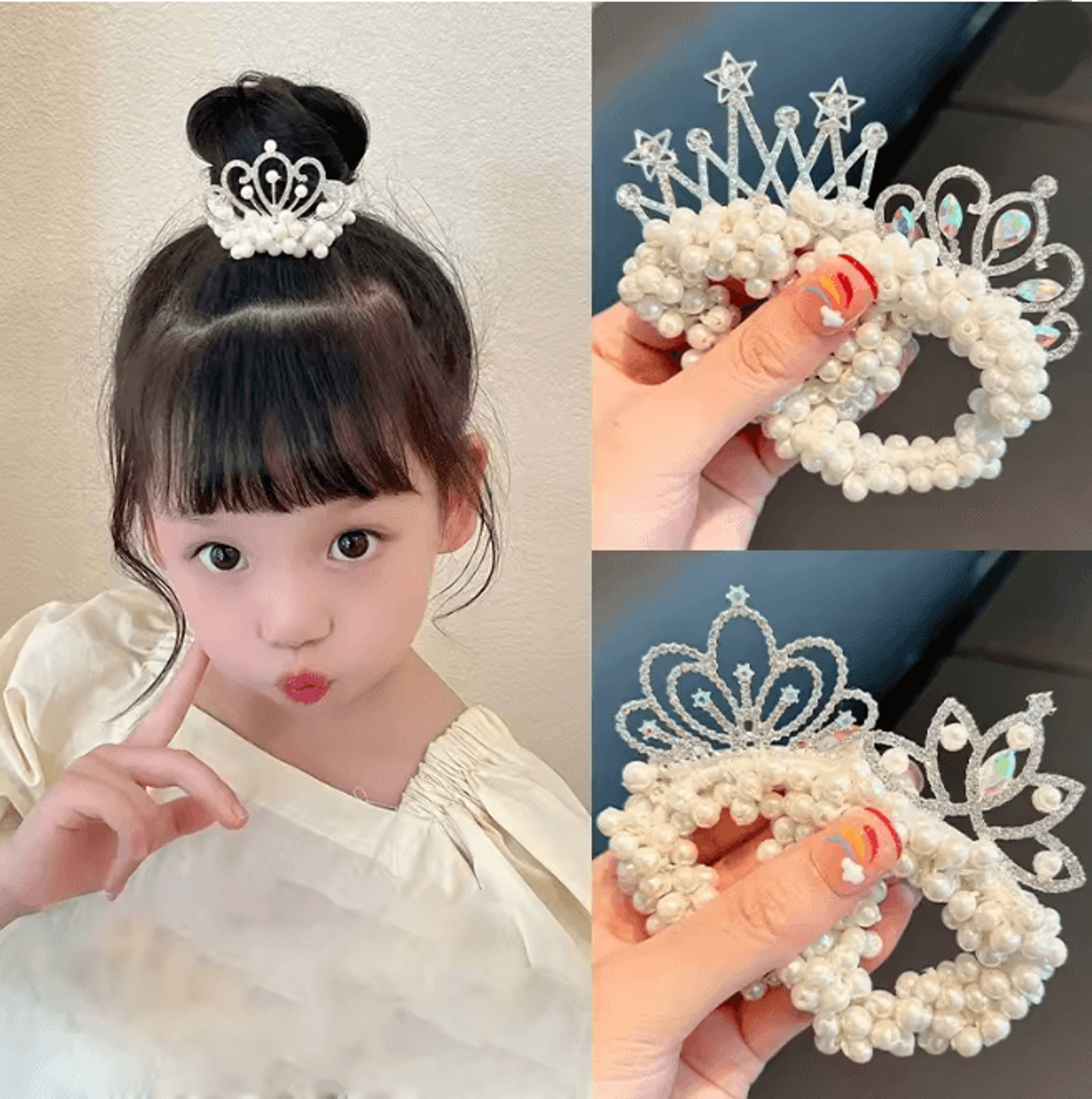 princess pearl crown hair tie for girls elastic kids hair accessory