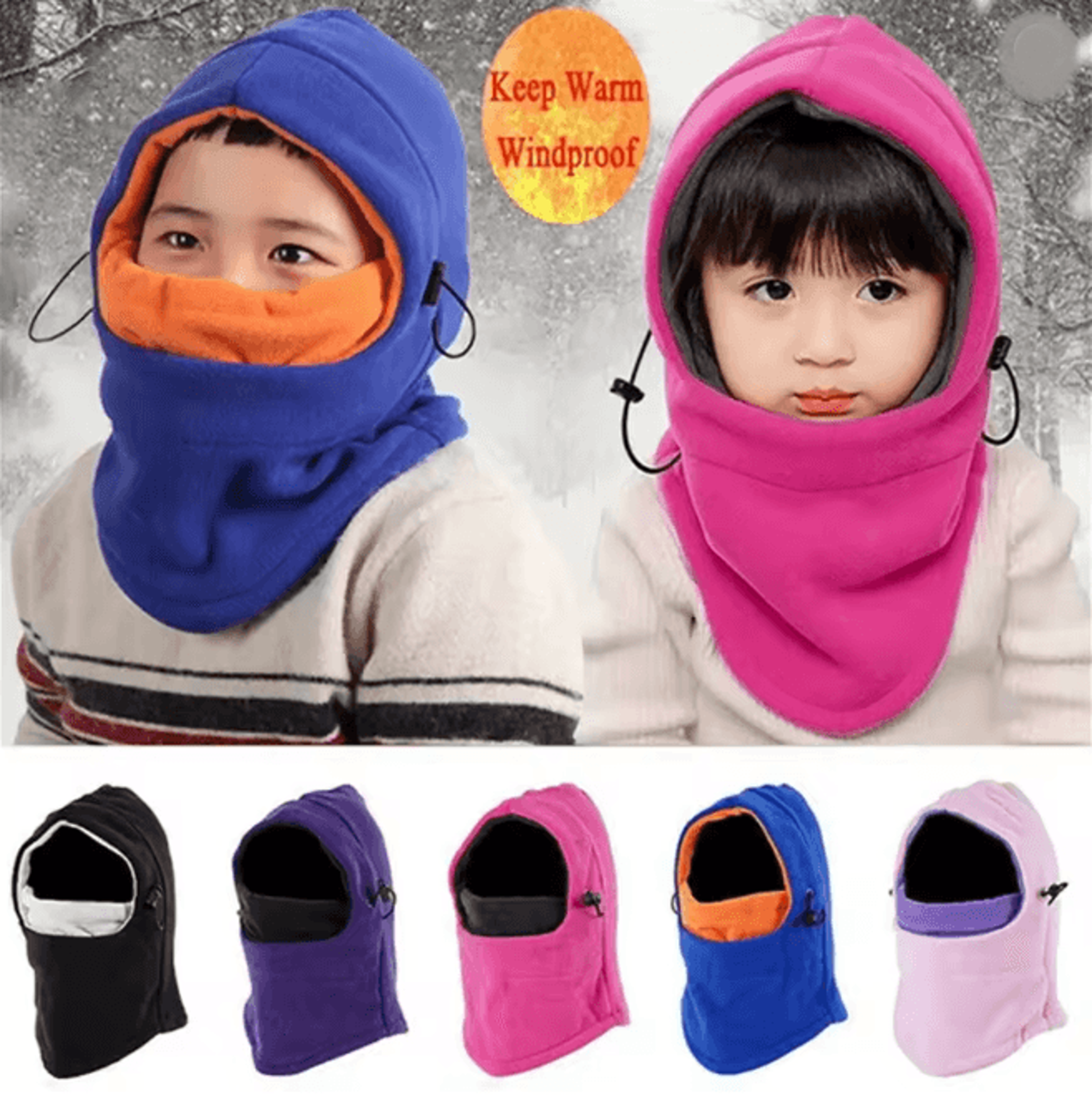 WarmGuard Kids Fleece Balaclava Thermal Winter Ski Mask Hood