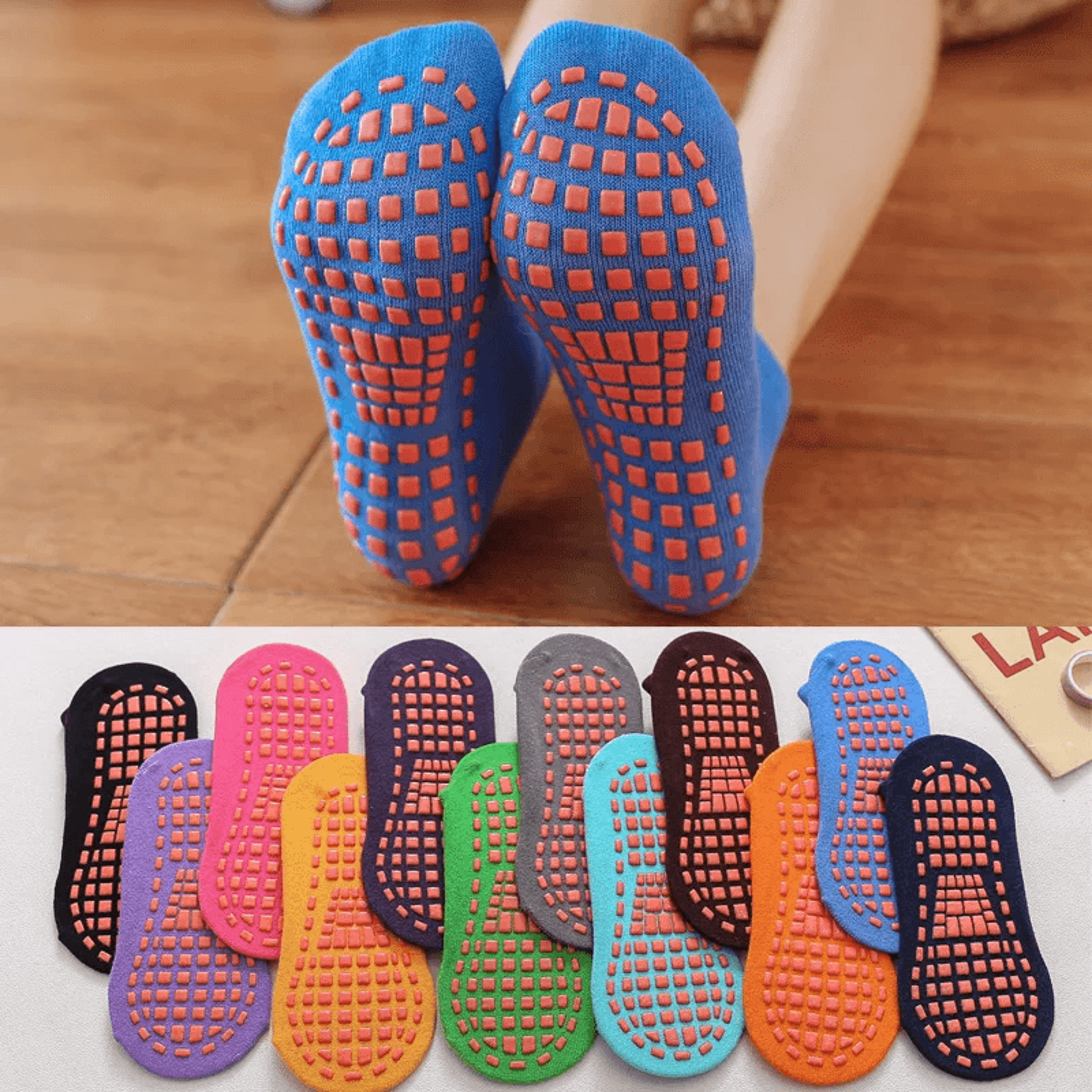 gripflex anti slip trampoline socks breathable cotton sport socks for kids and adults