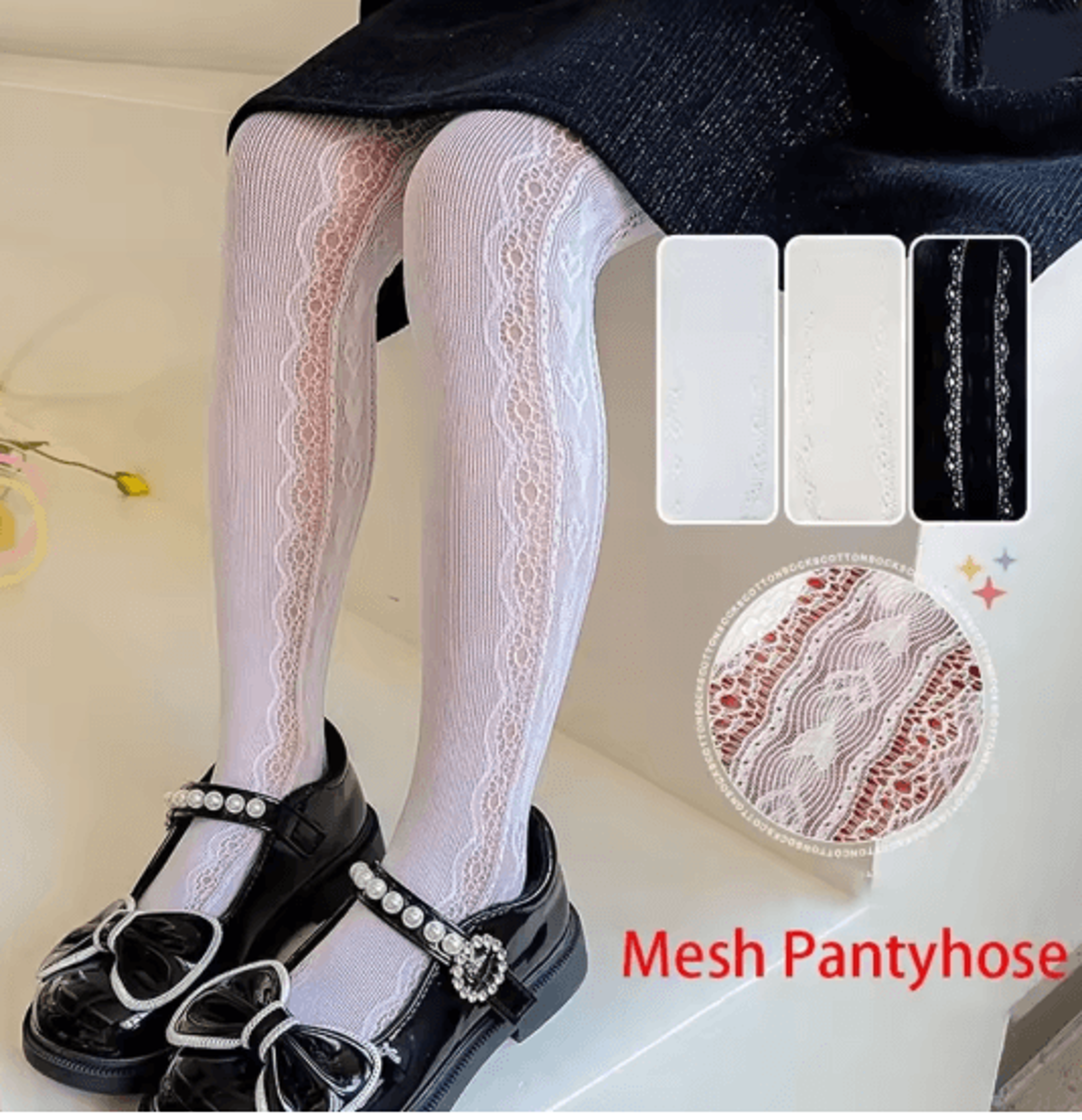 Princess Lace Mesh Pantyhose for Girls – Soft Stretch Kids Fashion Tights