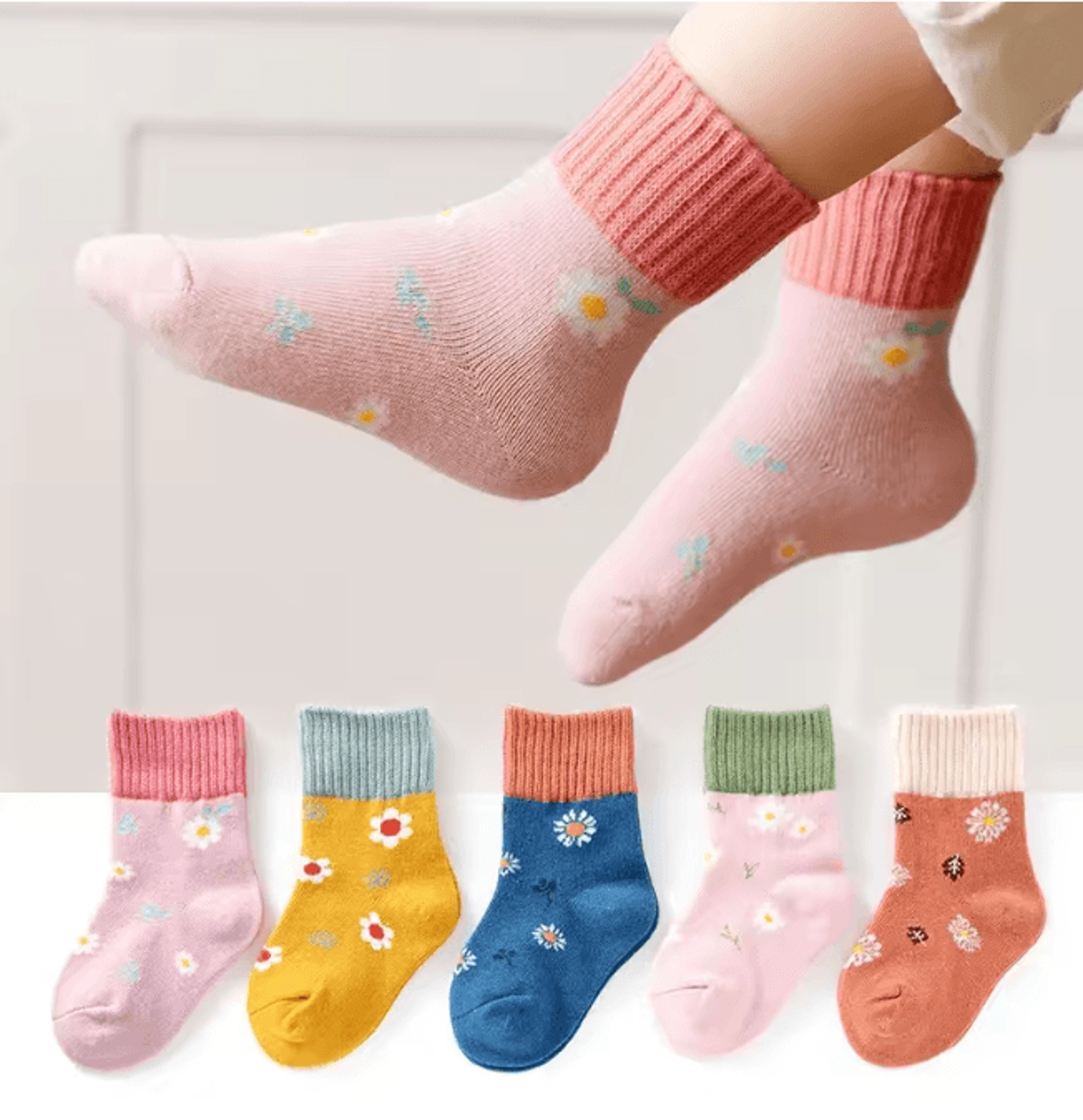 kids cotton cartoon socks 5 pair warm winter socks set for boys and girls