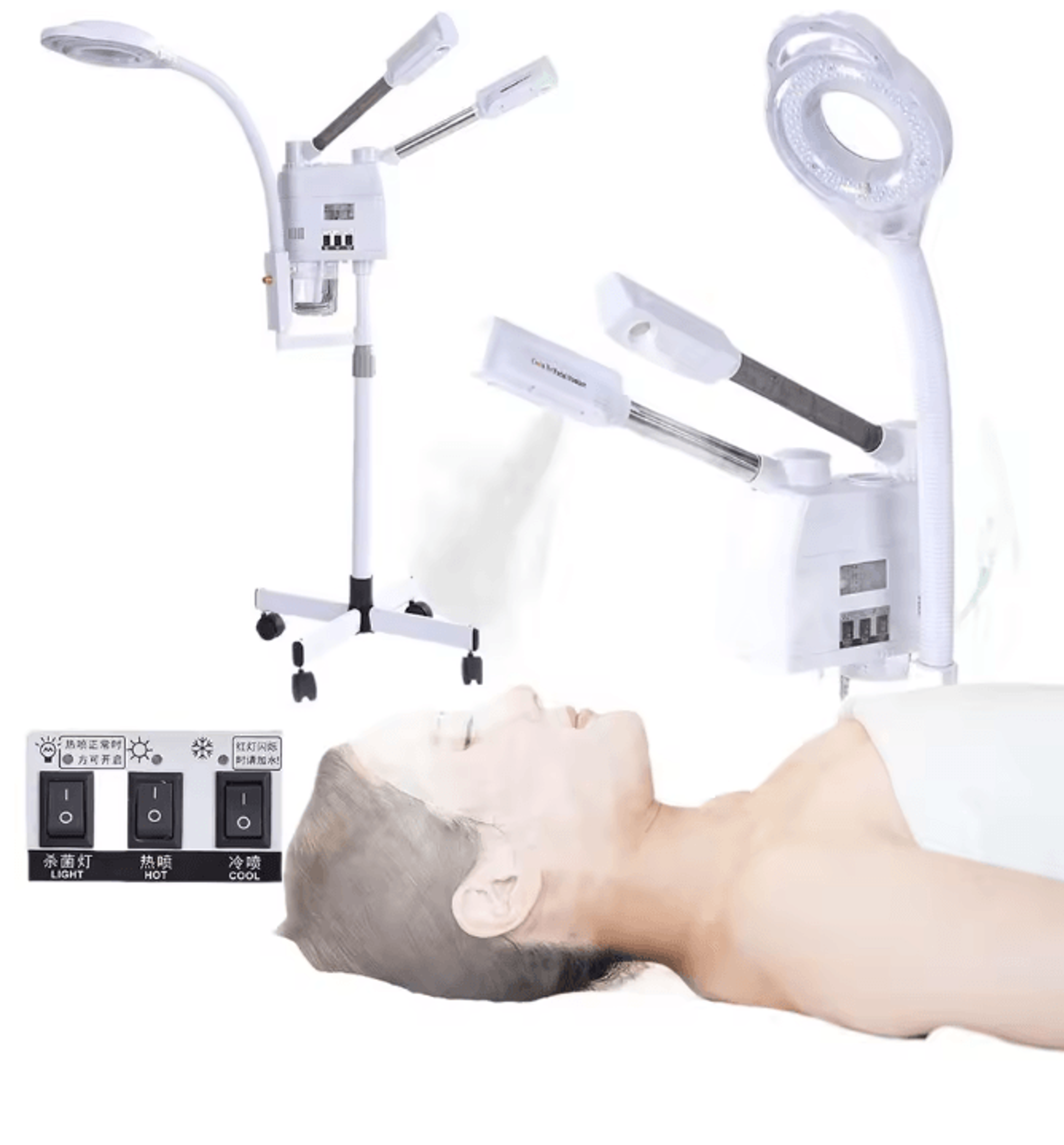 3 in 1 Hot and Cold Facial Steamer with Ozone and LED Lamp for Deep Pore Cleaning