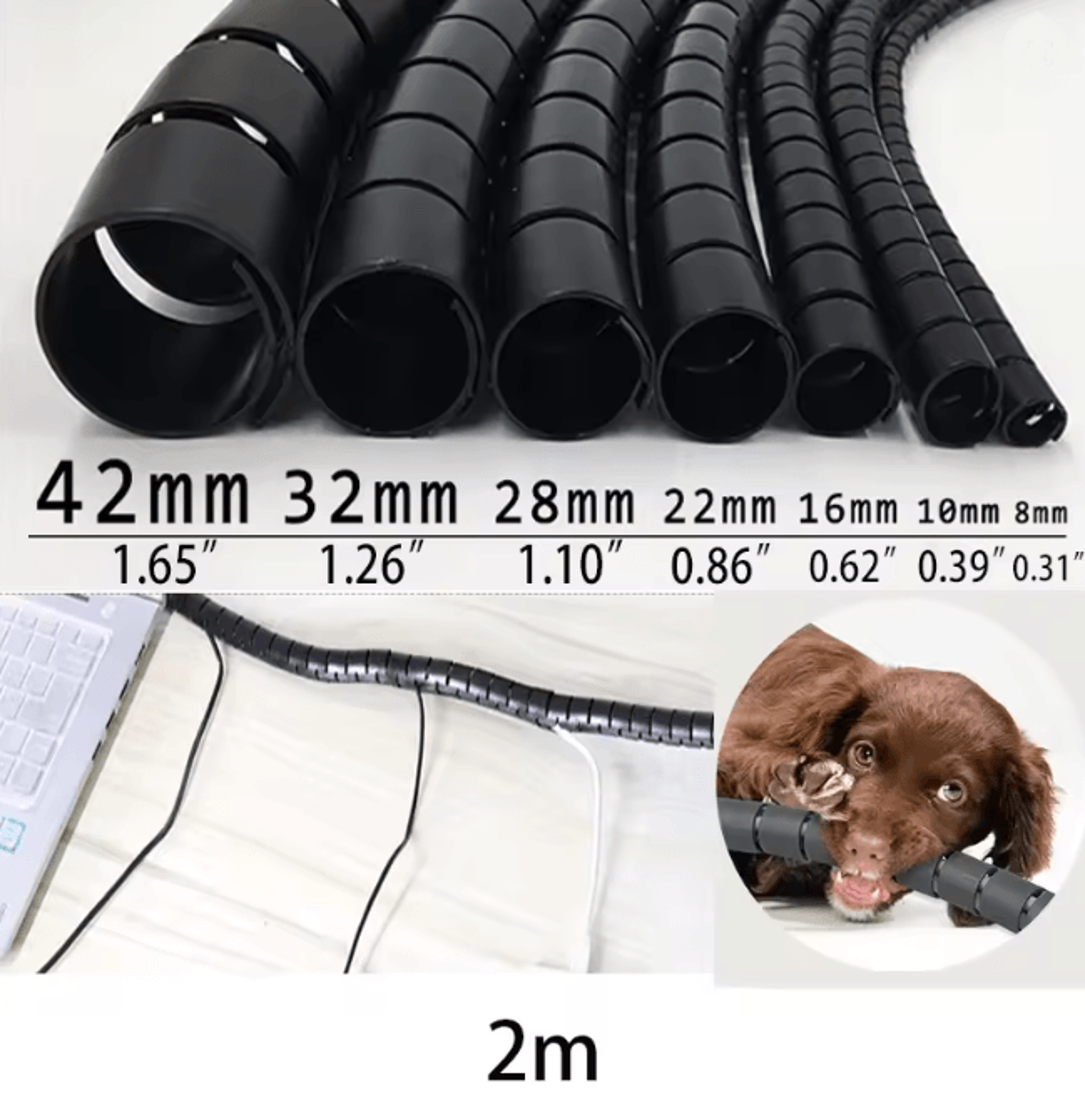 spiral cable protector wrap 2m wire cover and desk cord organizer