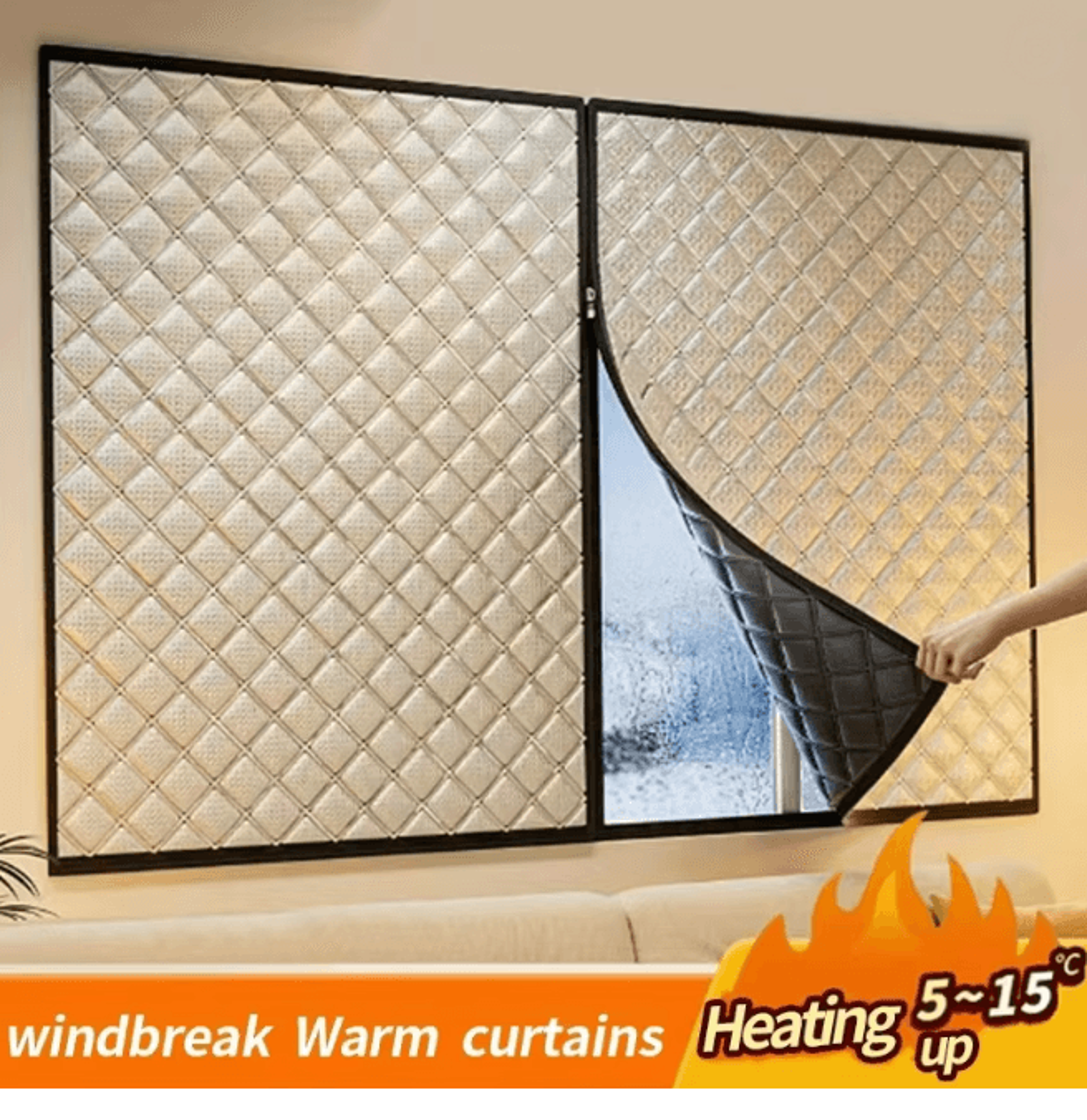 Custom Windproof Winter Curtains Zipper Sealed No Drill Insulated Window Cover