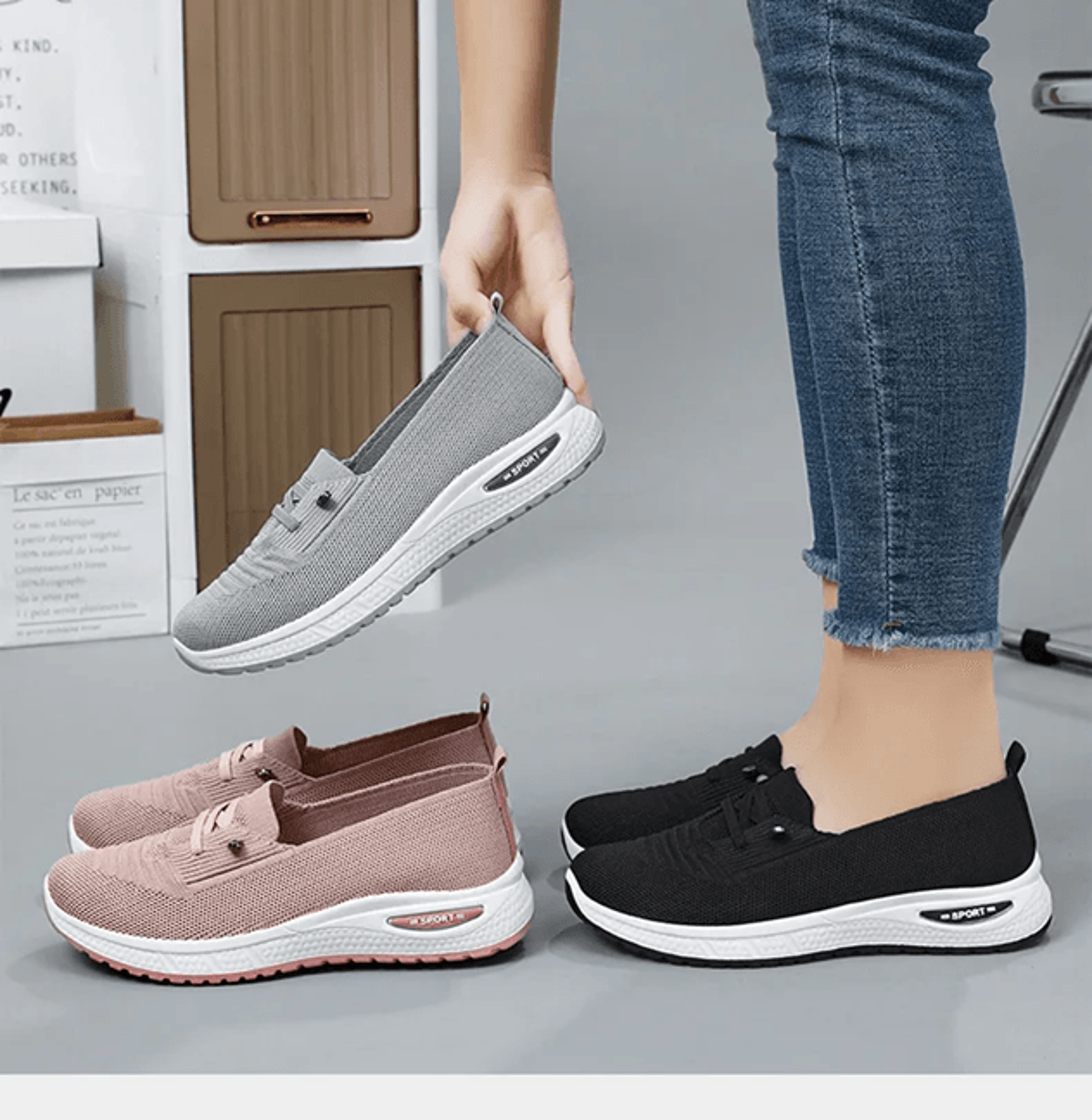 Womens Breathable Mesh Slip On Sneakers Orthopedic Platform Trainers