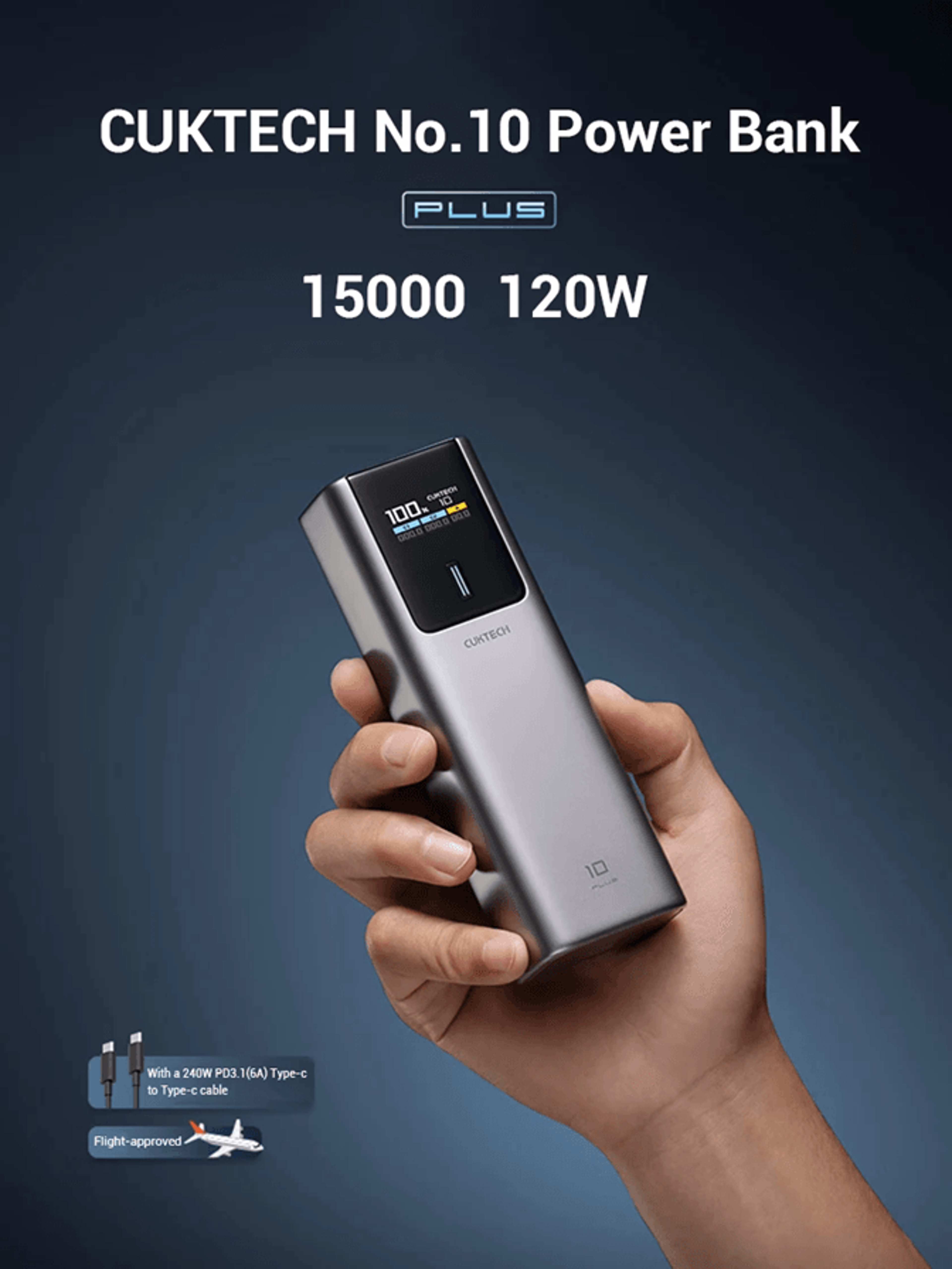CUKTECH 15000mAh 120W Fast Charging Power Bank Portable Charger