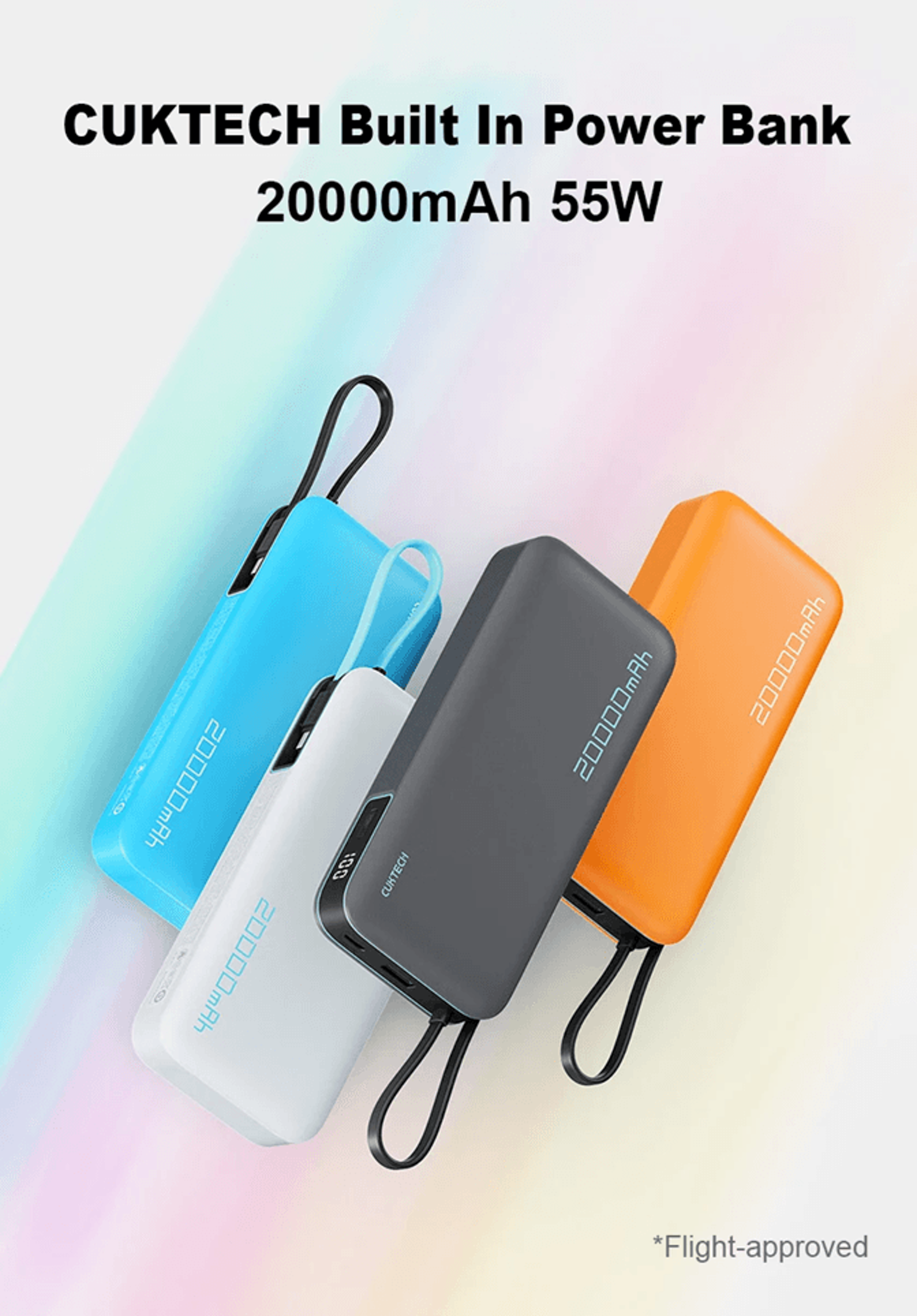 cuktech 20000mah built in cable power bank 55w fast charging