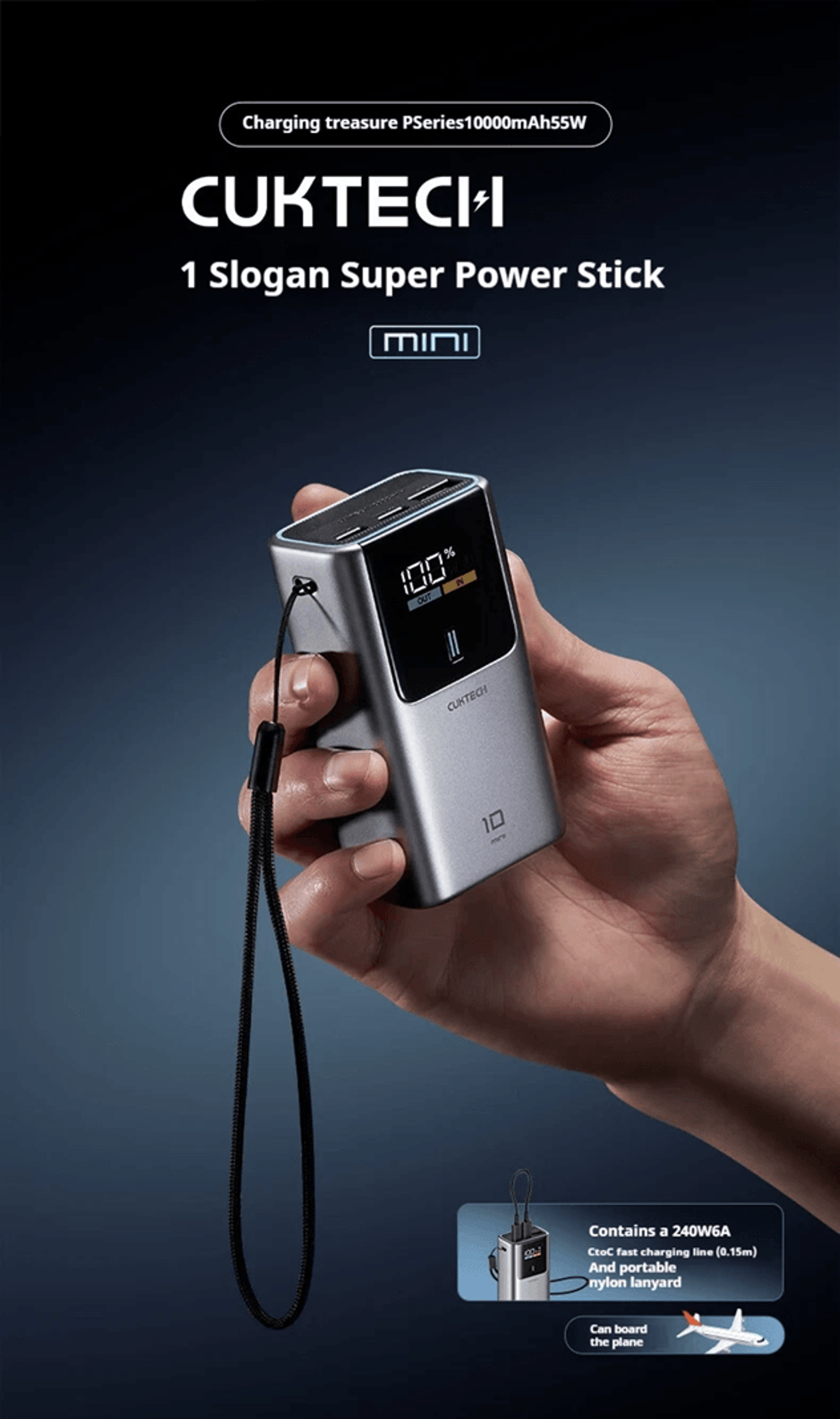 CUKTECH 10000mAh Mini Power Bank 55W Fast Charging with Digital Display