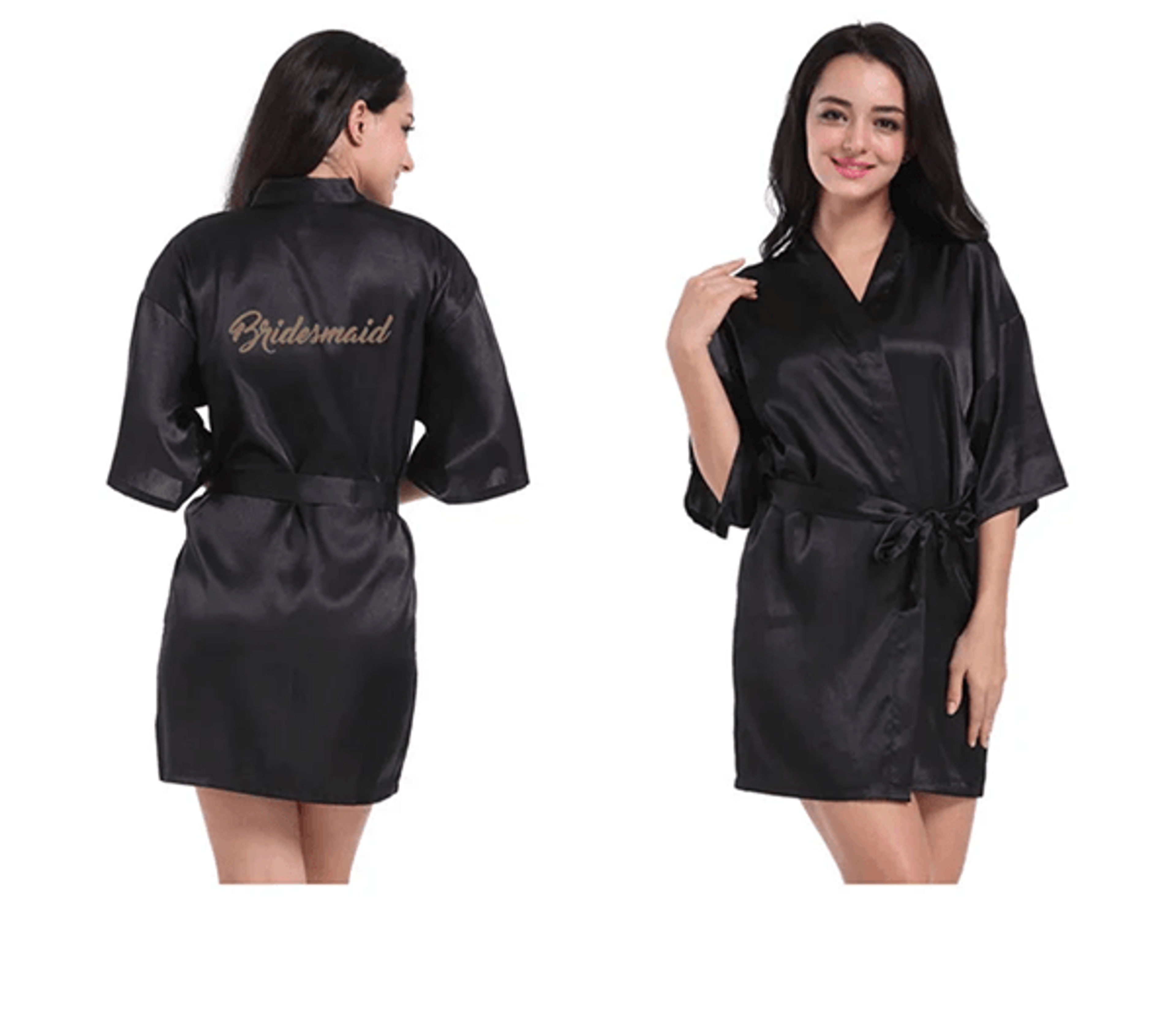 personalized satin bridal party robe with gold lettering