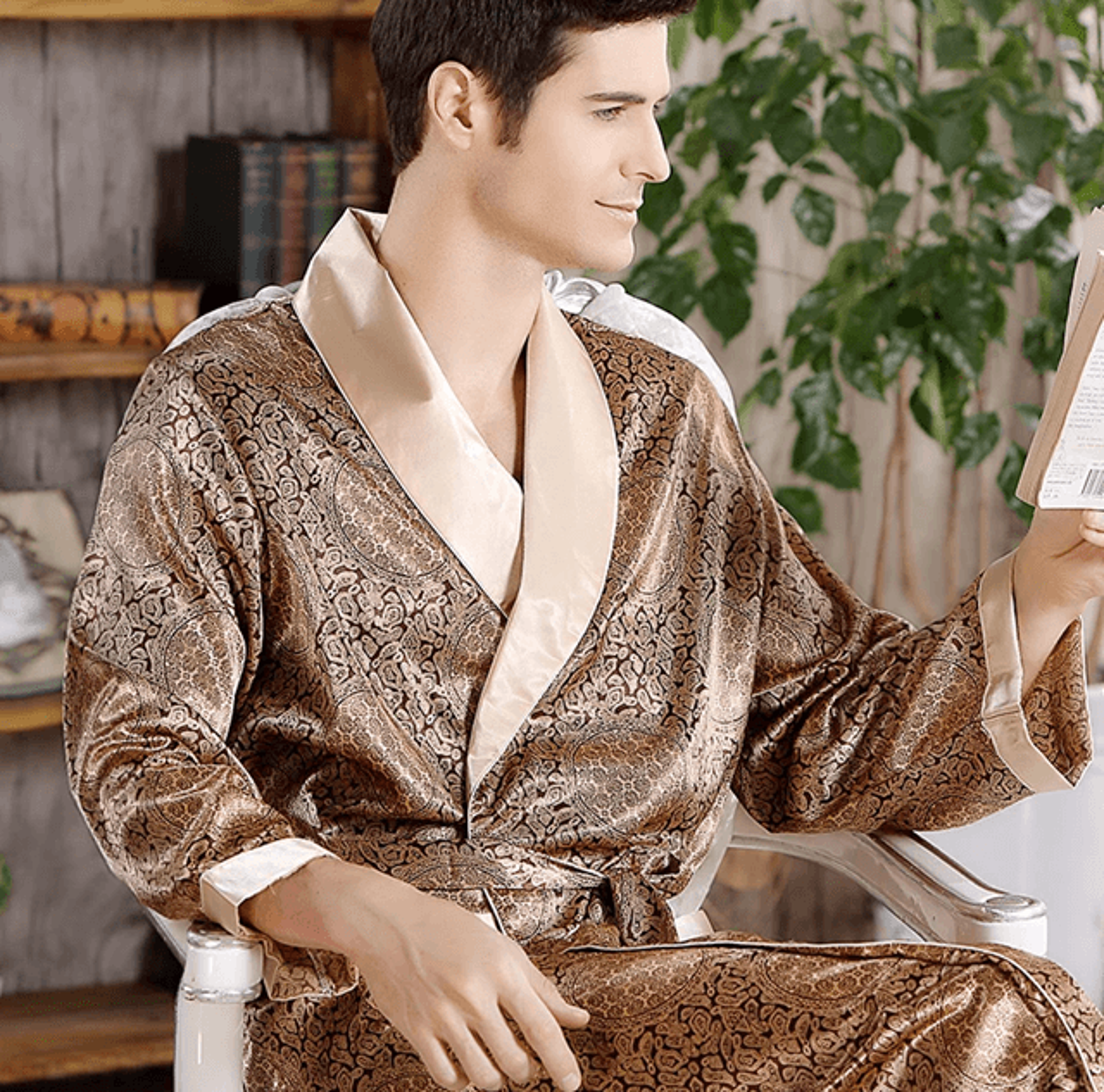 mens satin kimono robe long sleeve luxury bathrobe up to 5xl