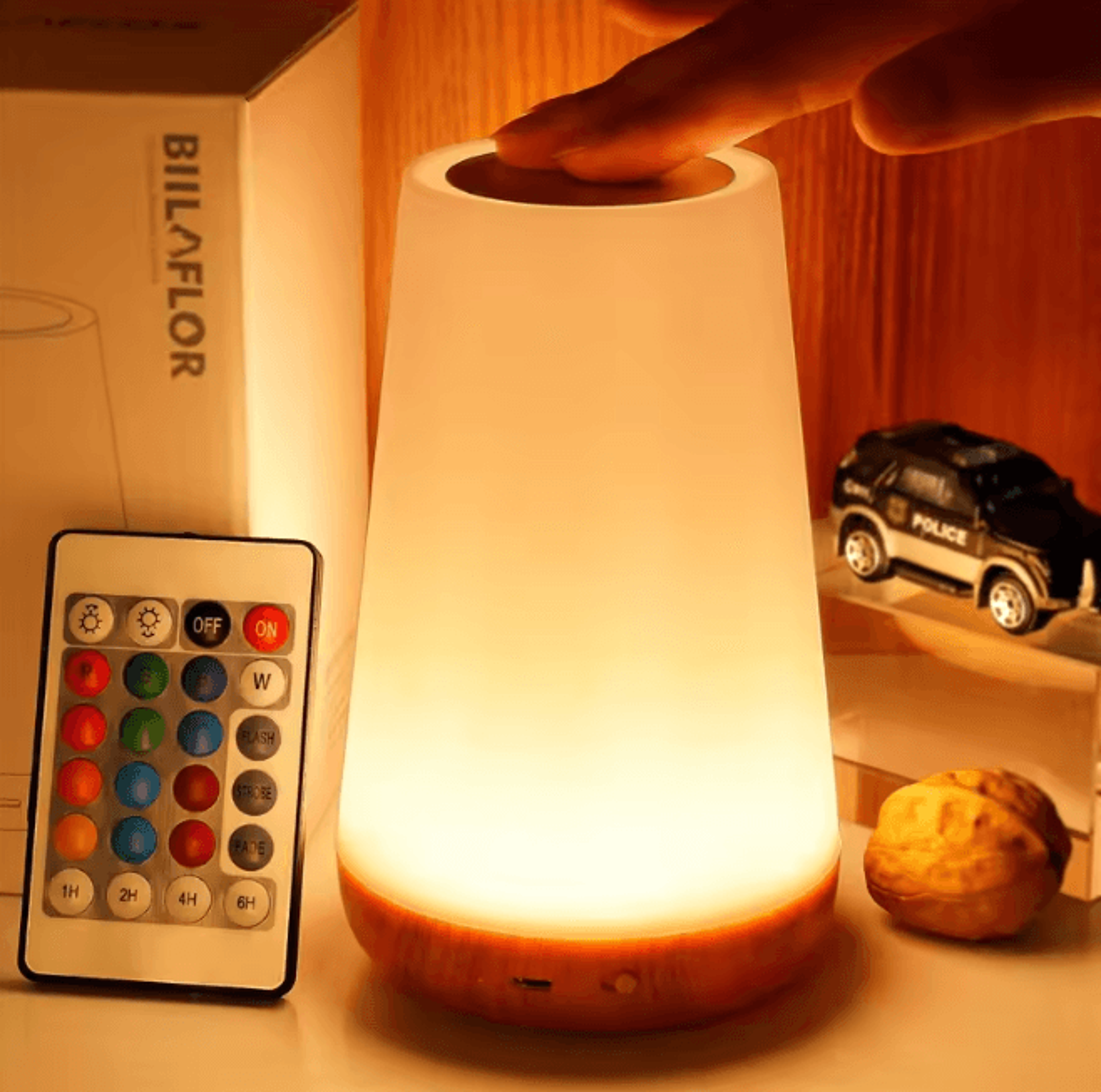 RGB Color Changing Night Light with Remote USB Rechargeable Bedside Lamp