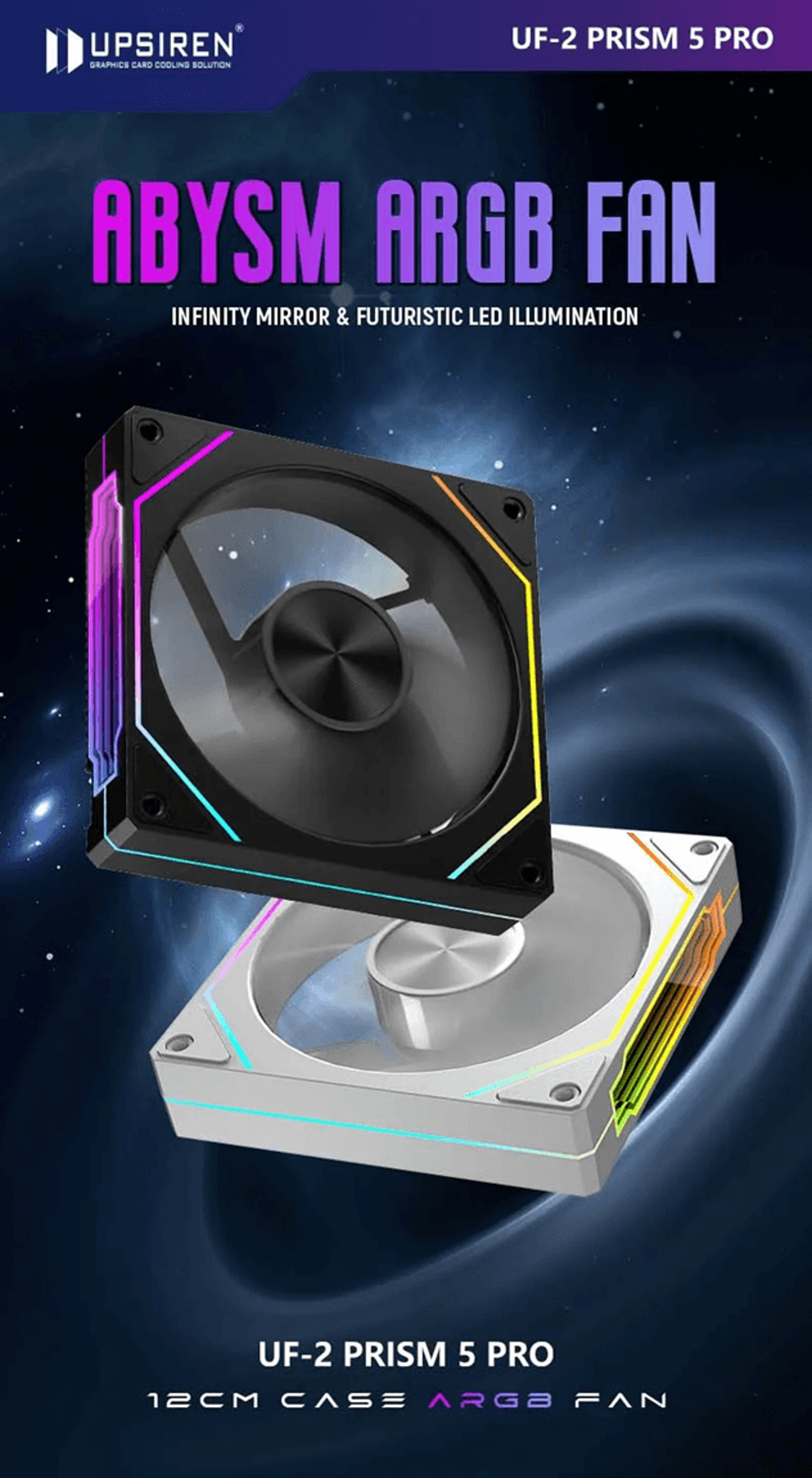 UPSIREN 12CM ARGB Case Fan High Airflow PC Cooling Fan Dual Mode Regular or Reverse
