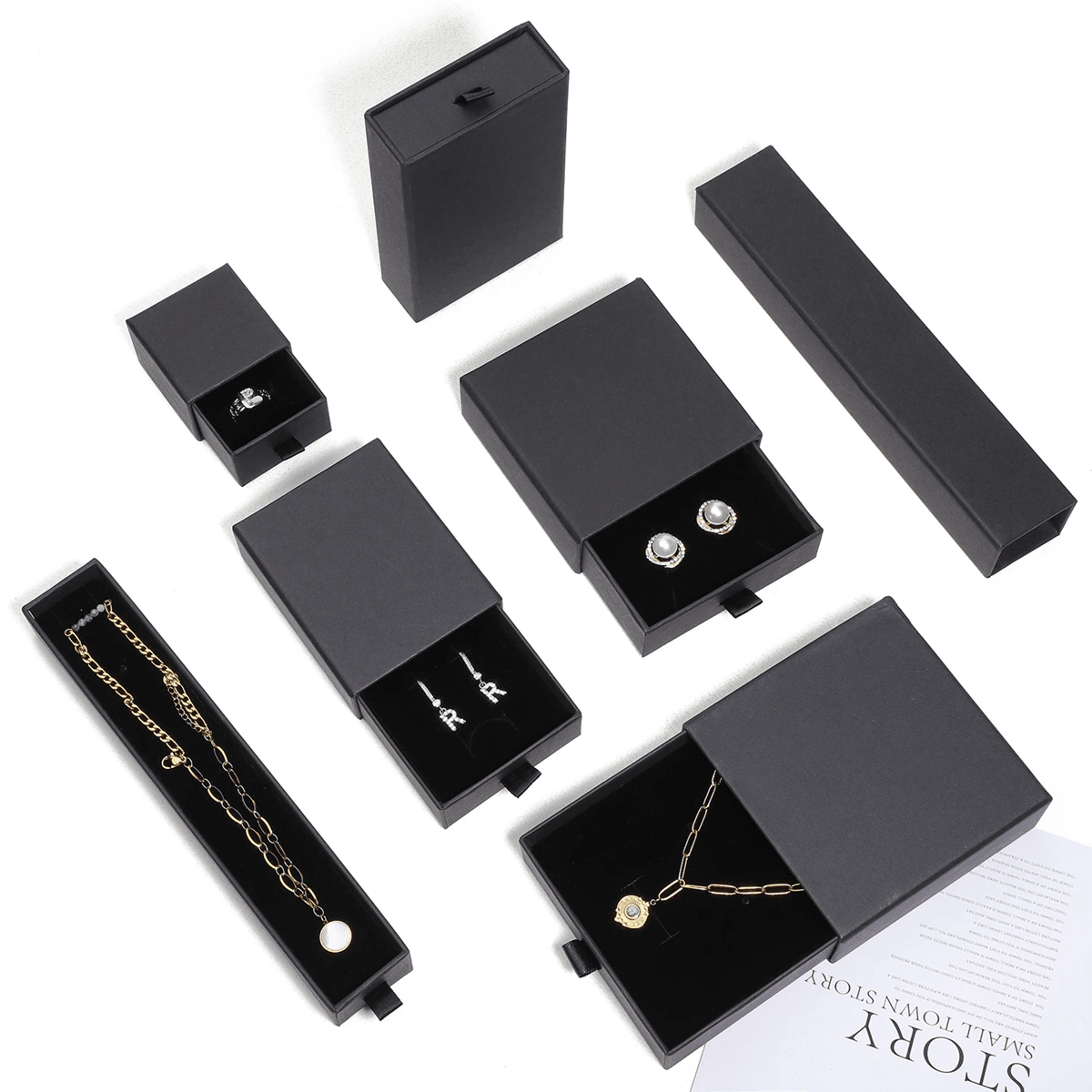 luxury drawer style jewelry box elegant black gift packaging