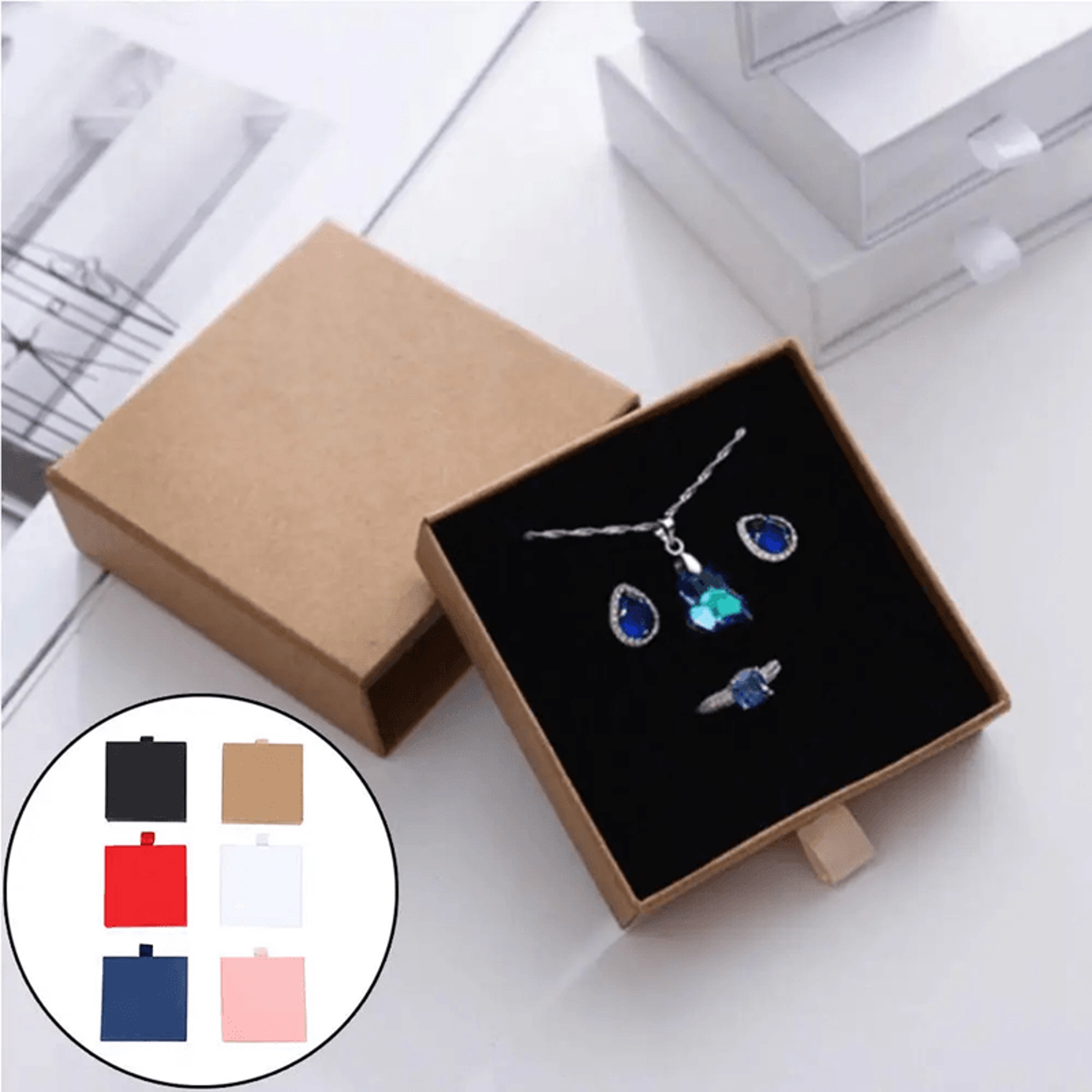thick kraft paper drawer jewelry box with sponge insert