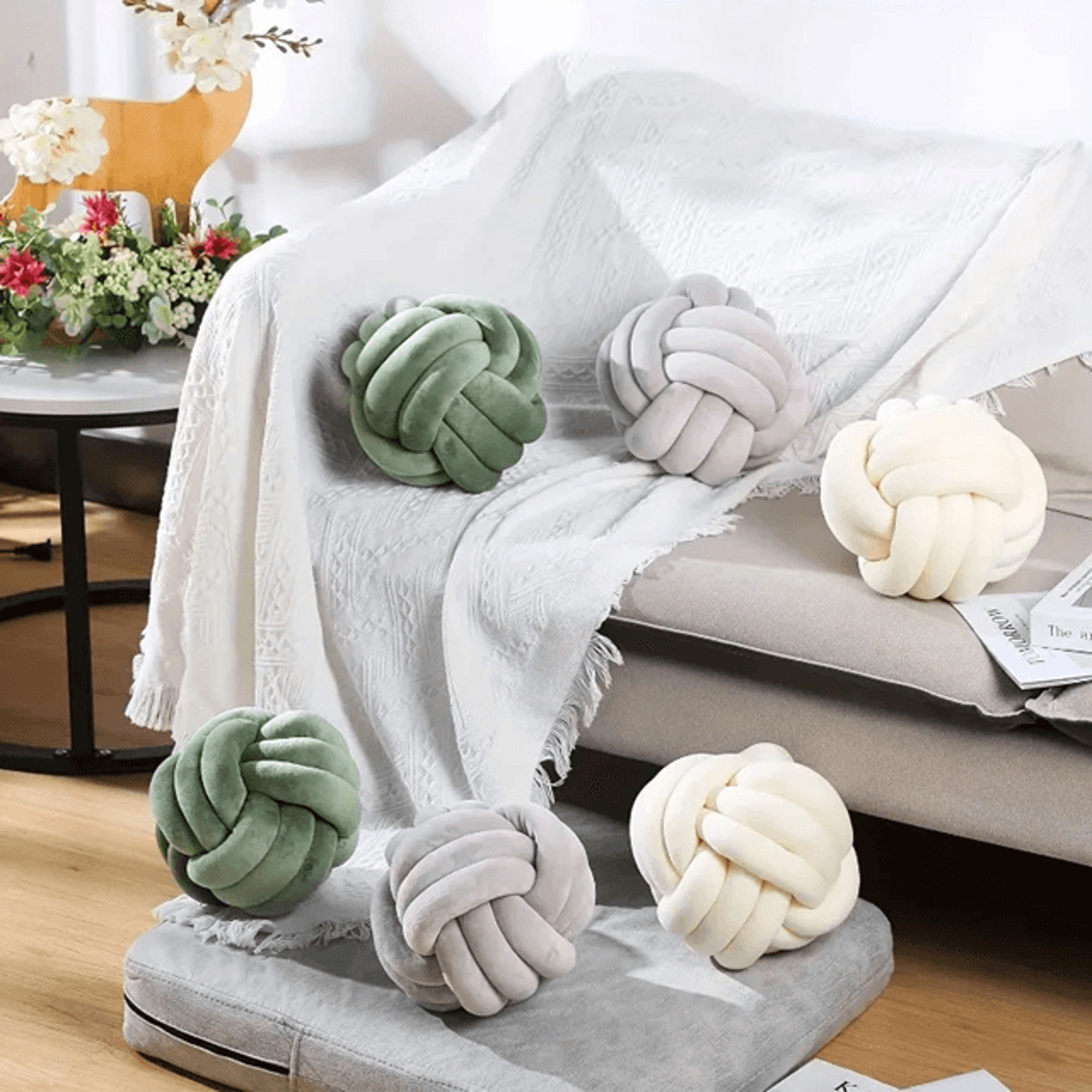 cozy knotted ball pillow plush decorative cushion for sofa and gaming chair