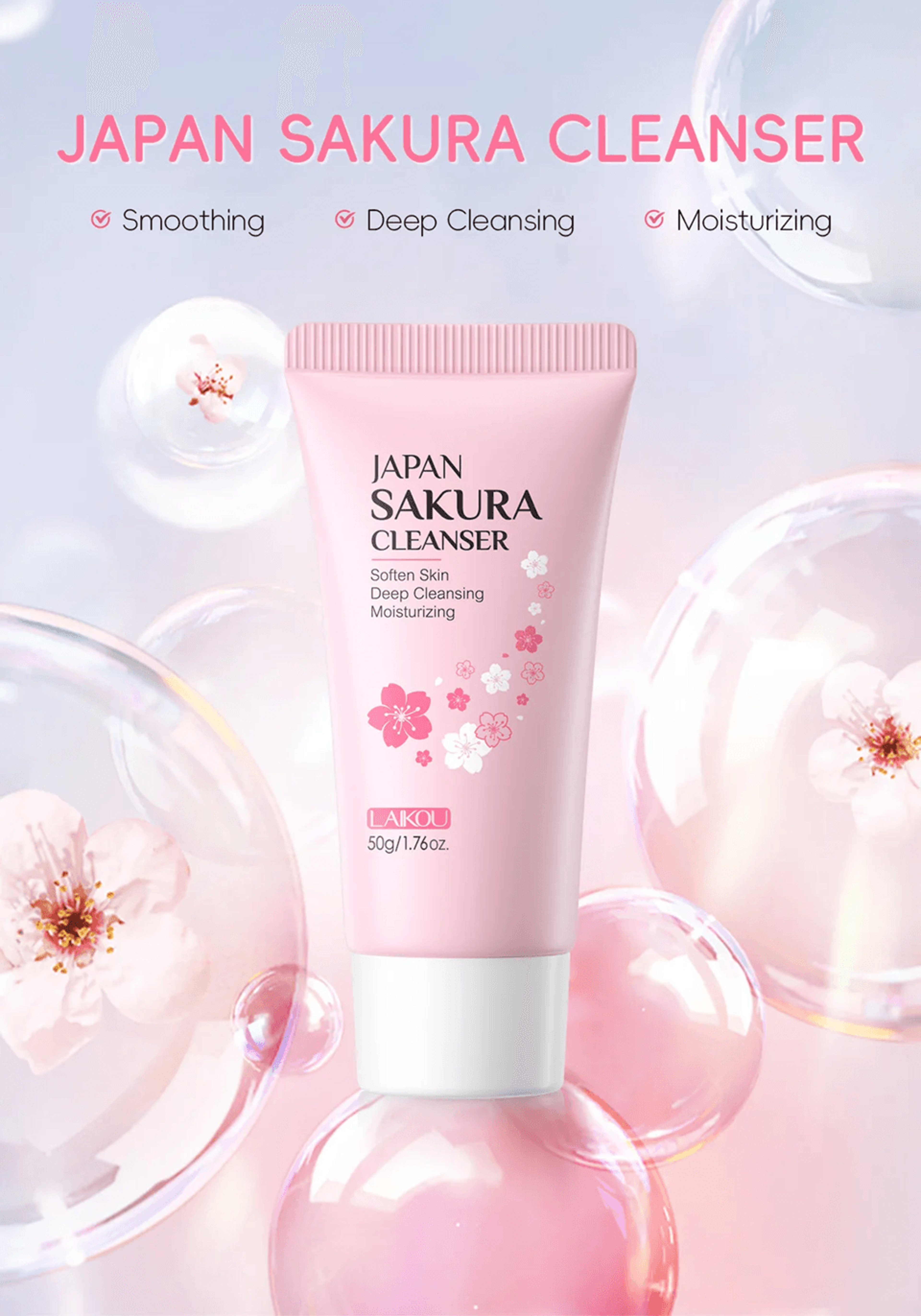 LAIKOU Sakura Gentle Deep Cleansing Face Wash for Oil Control and Pore Care