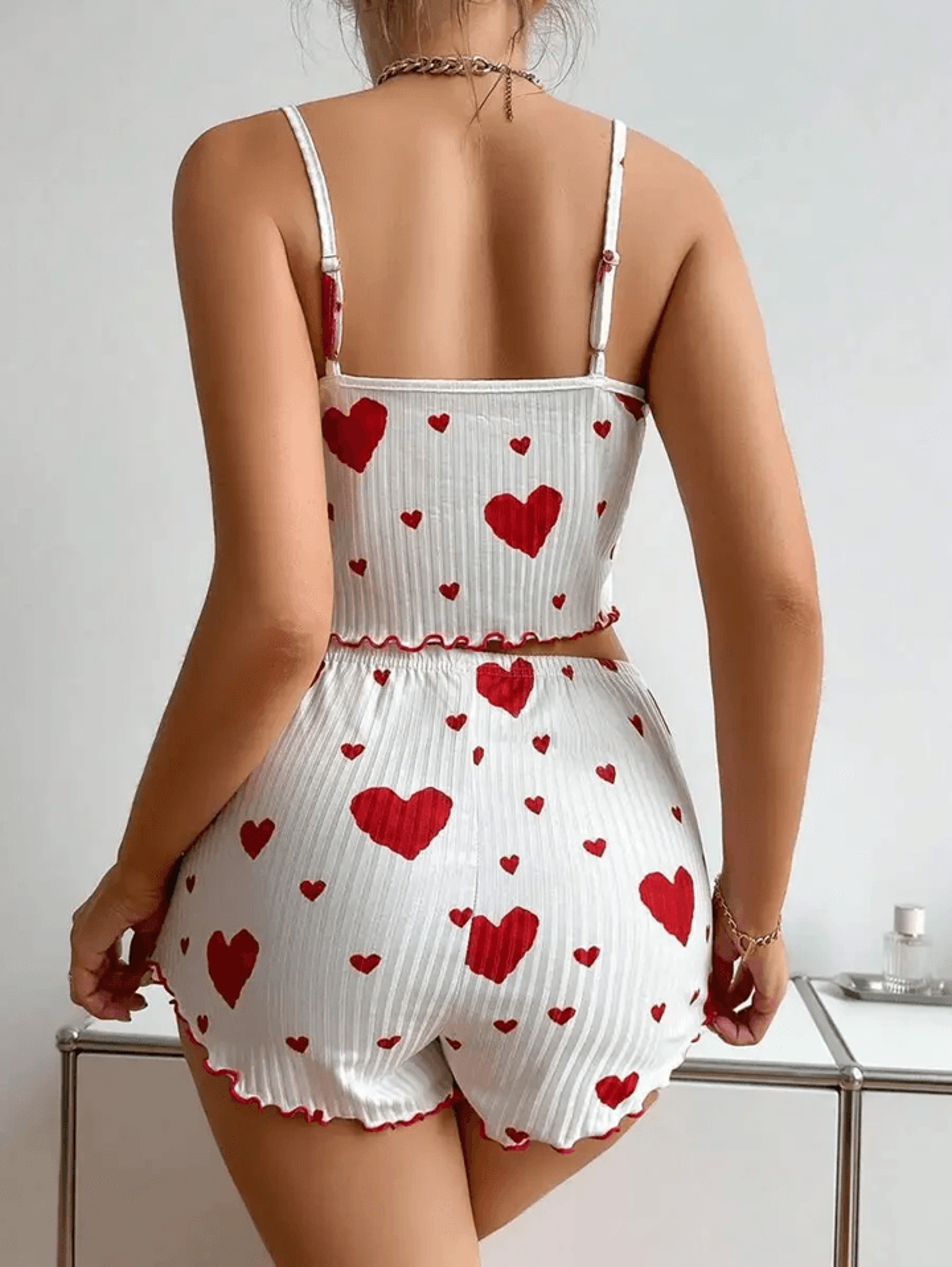 Y2K Heart Silk Pajama Set Cute Kawaii Cami and Shorts Sleepwear
