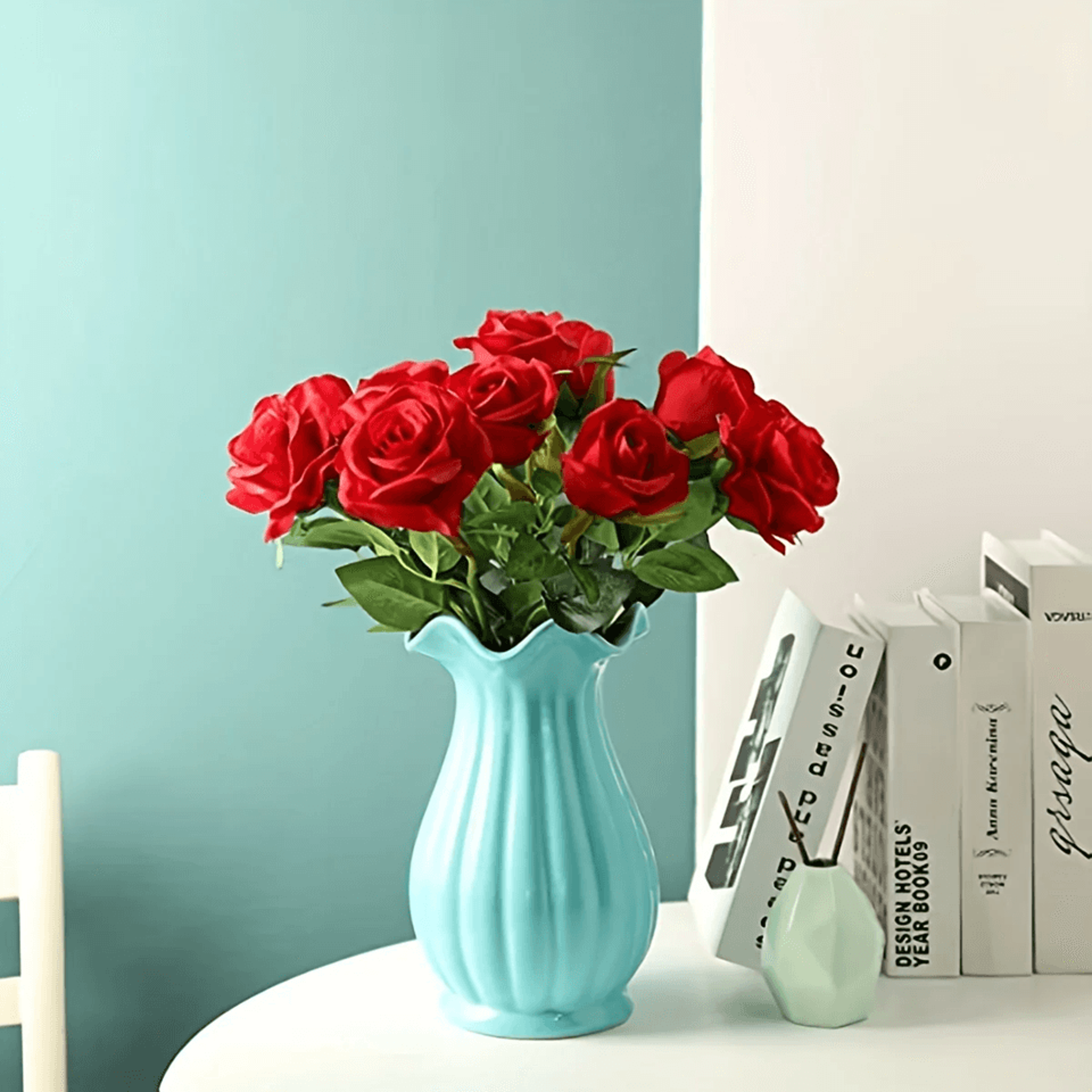 12 Piece Realistic Artificial Rose Bouquet for Wedding and Home Decor