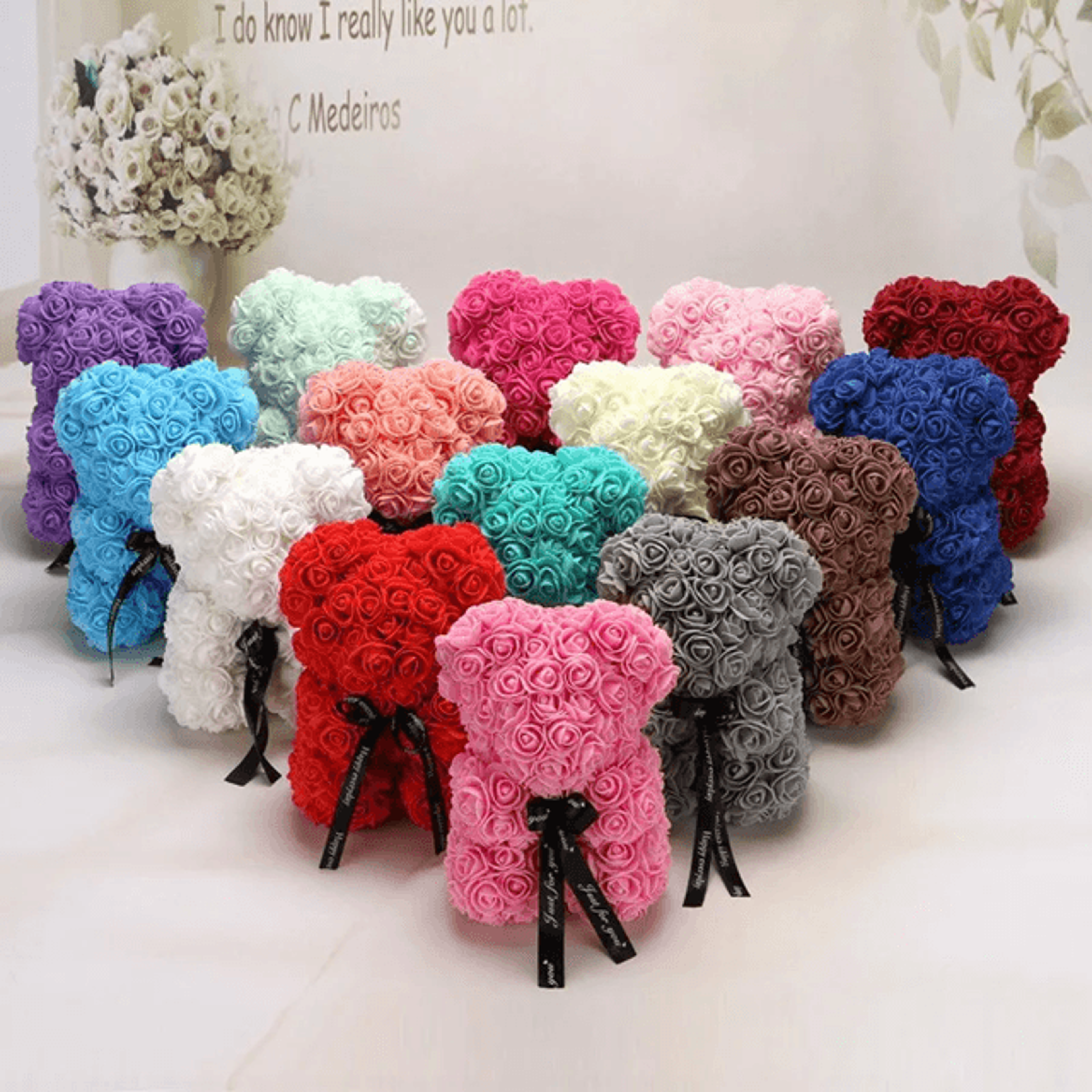 rose teddy bear diy mold artificial flower bear gift decor