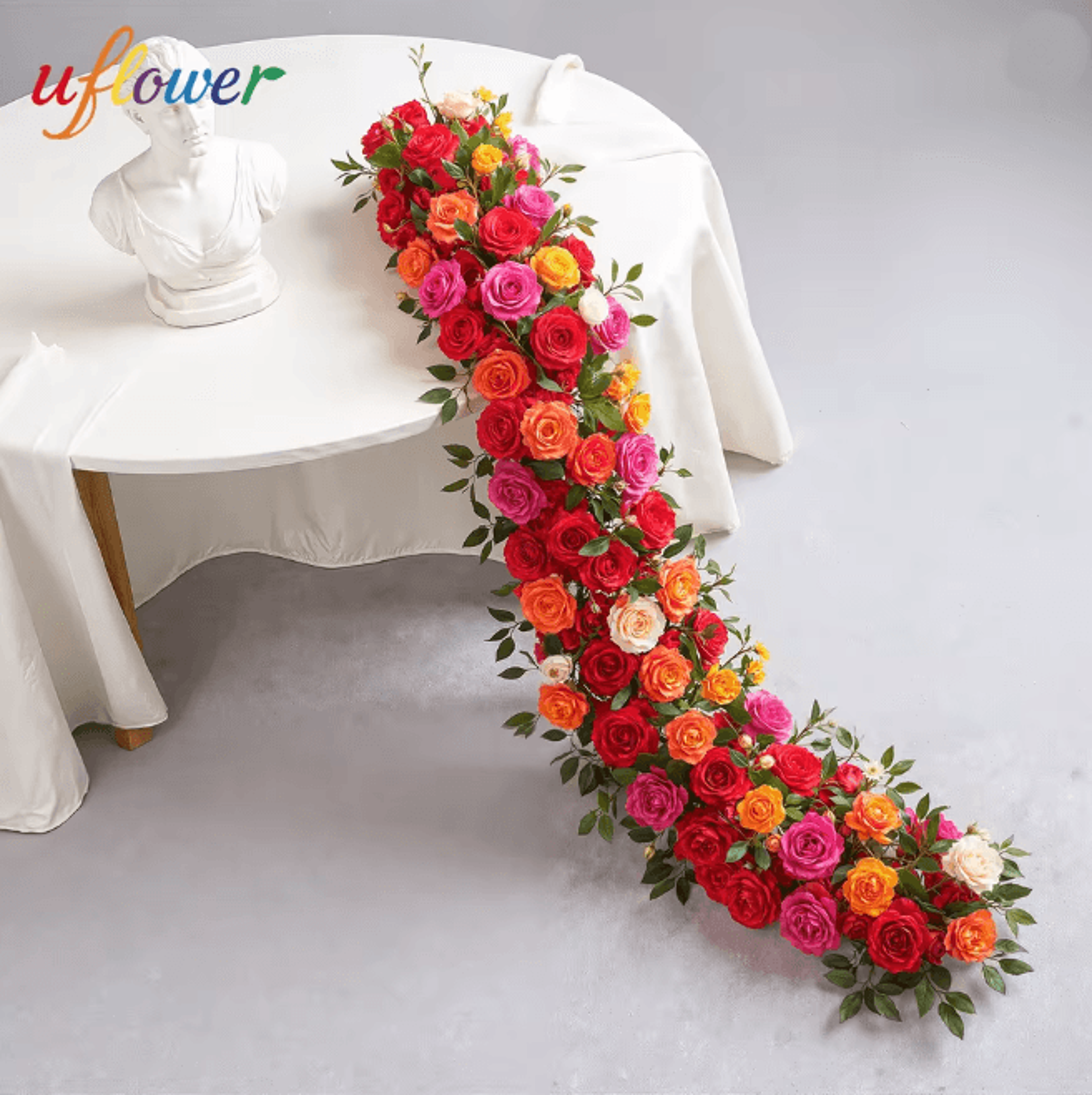 luxury red rose artificial flower row wedding table centerpiece decor