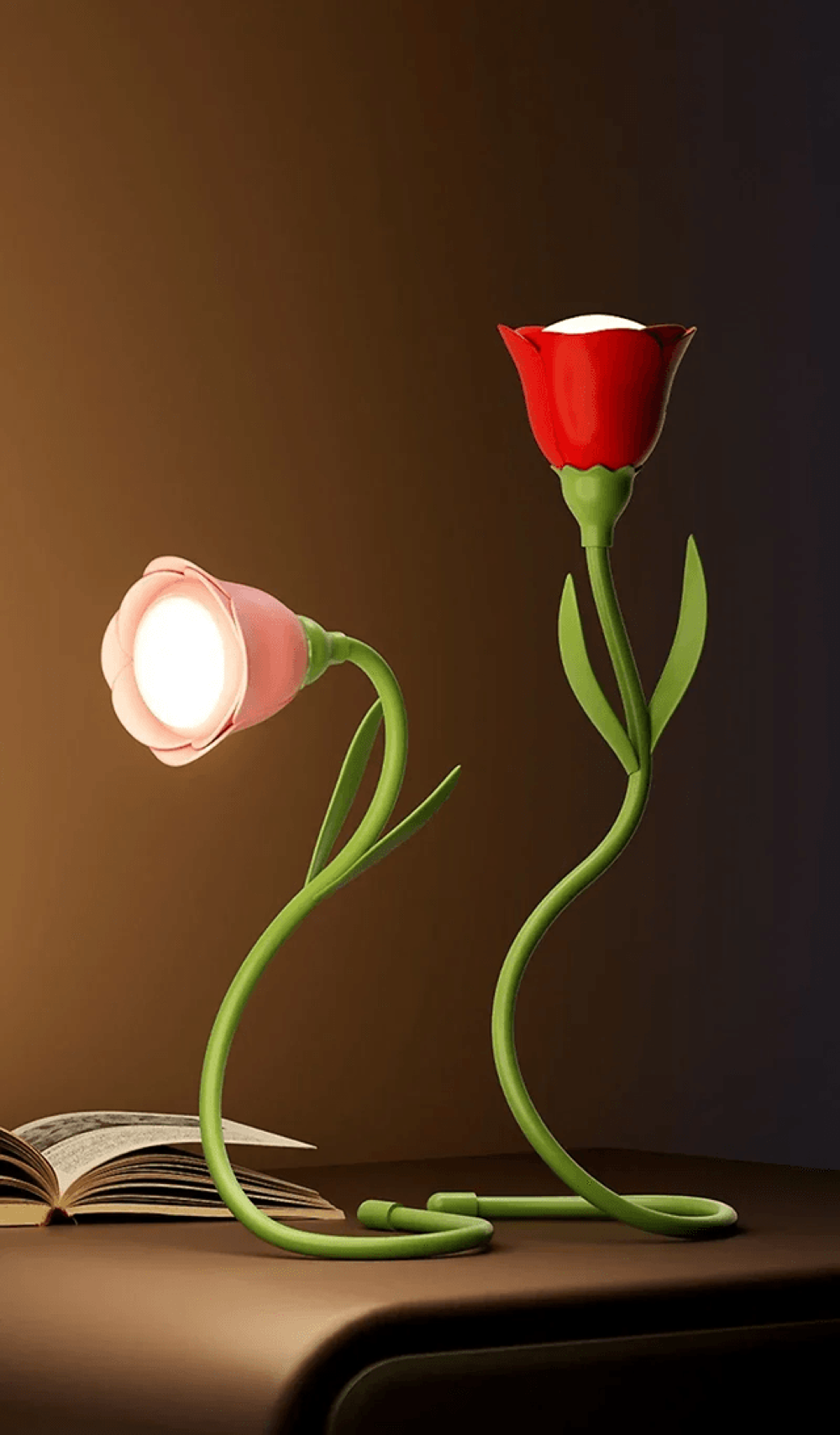 Rechargeable Rose LED Desk Lamp with Dimmable Bendable Flower Light