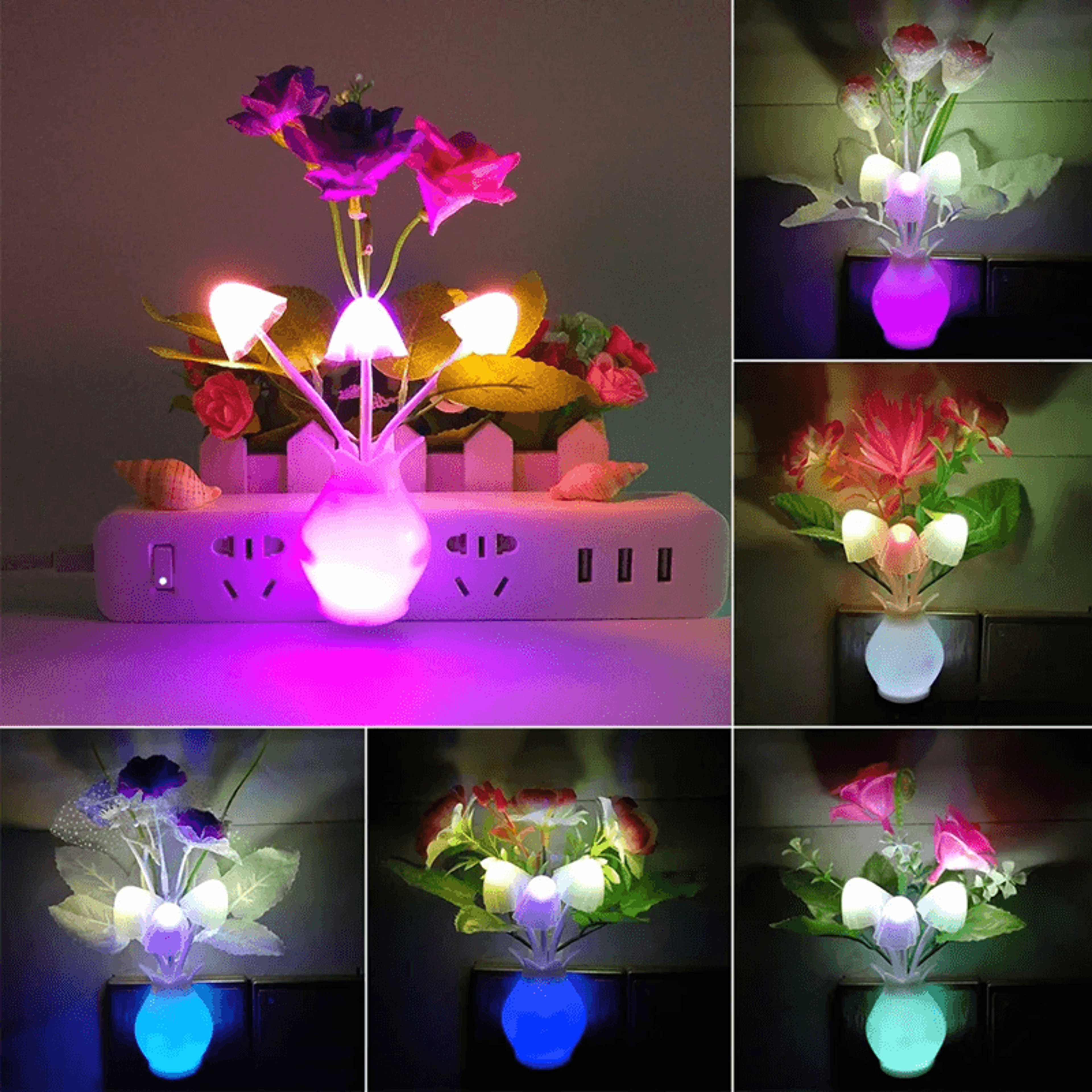 auto sensor led rose mushroom night light plug in lamp