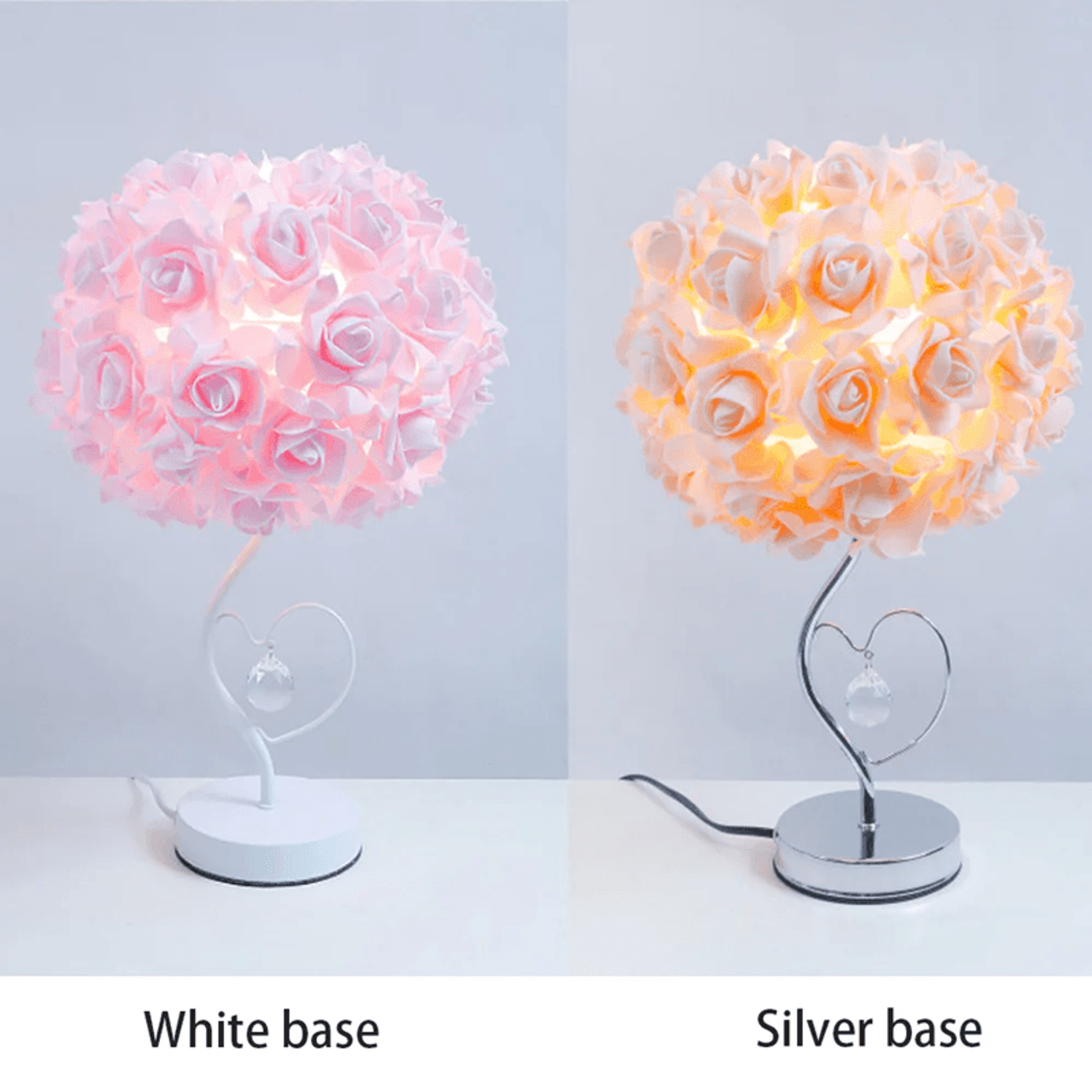 Pastoral Rose Crystal Table Lamp Romantic Heart Bedside Night Light