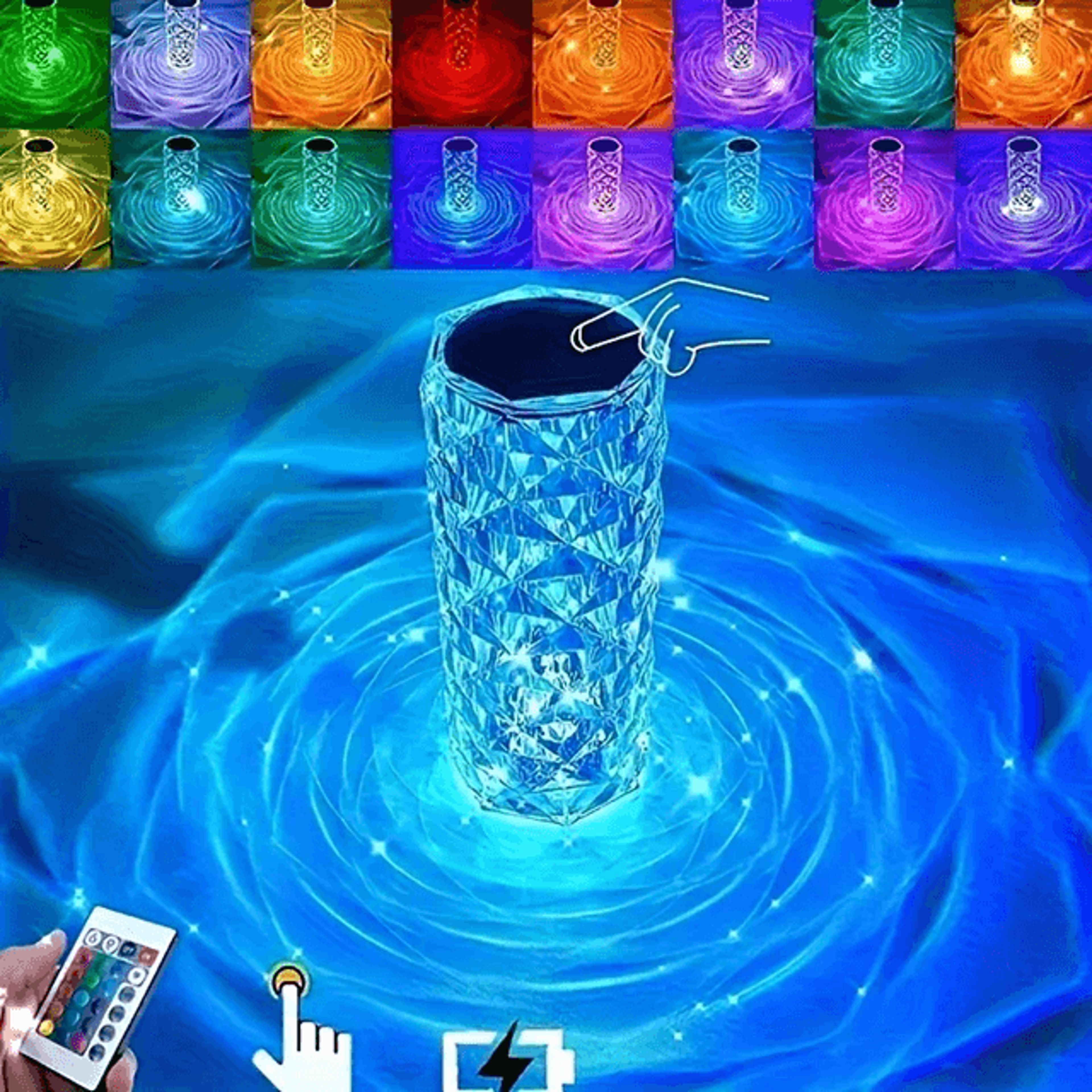 16 Color Crystal Rose Lamp USB Touch LED Night Light for Bedroom and Romantic Decor