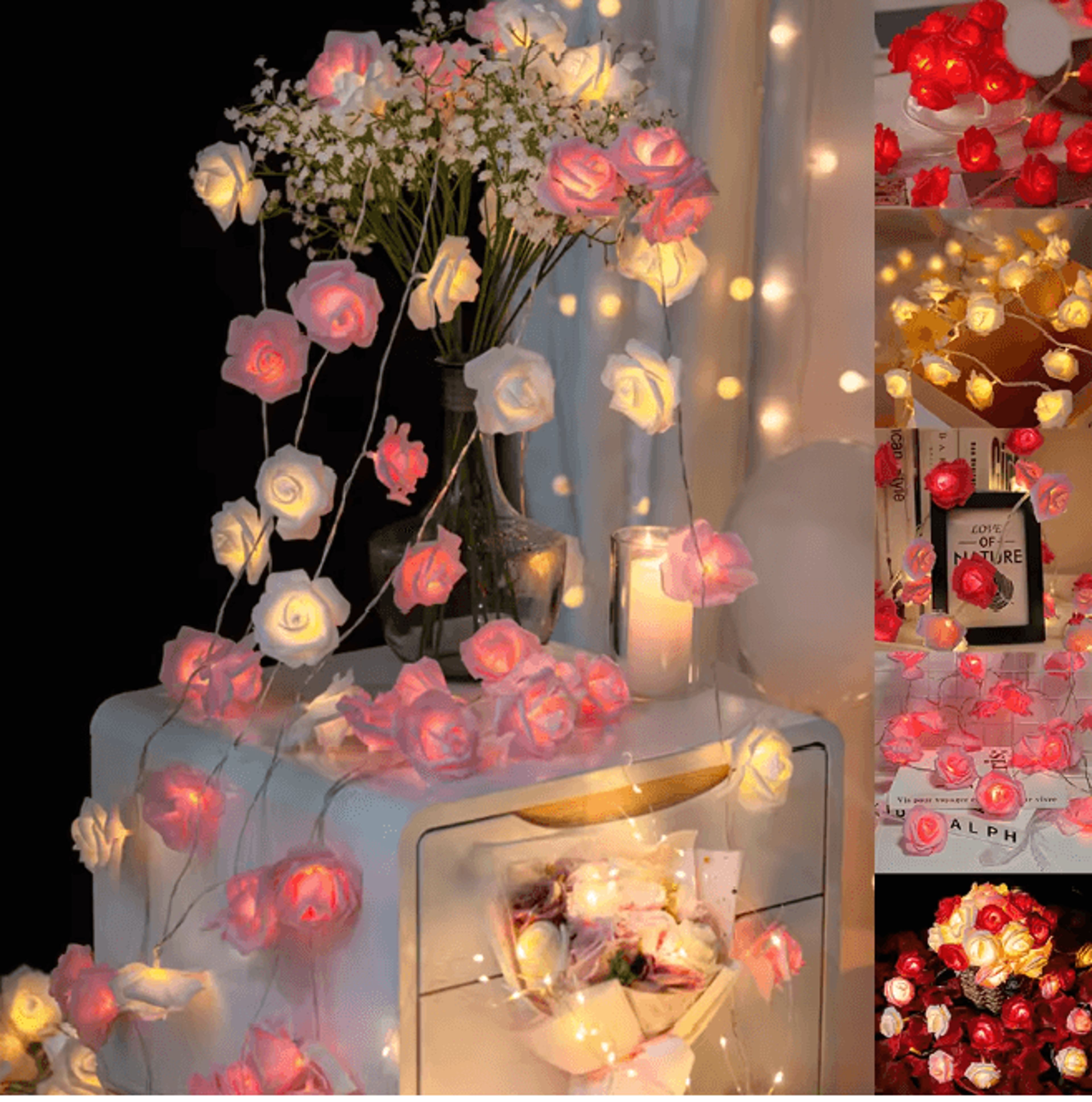 3m led rose string lights battery operated flower garland decor