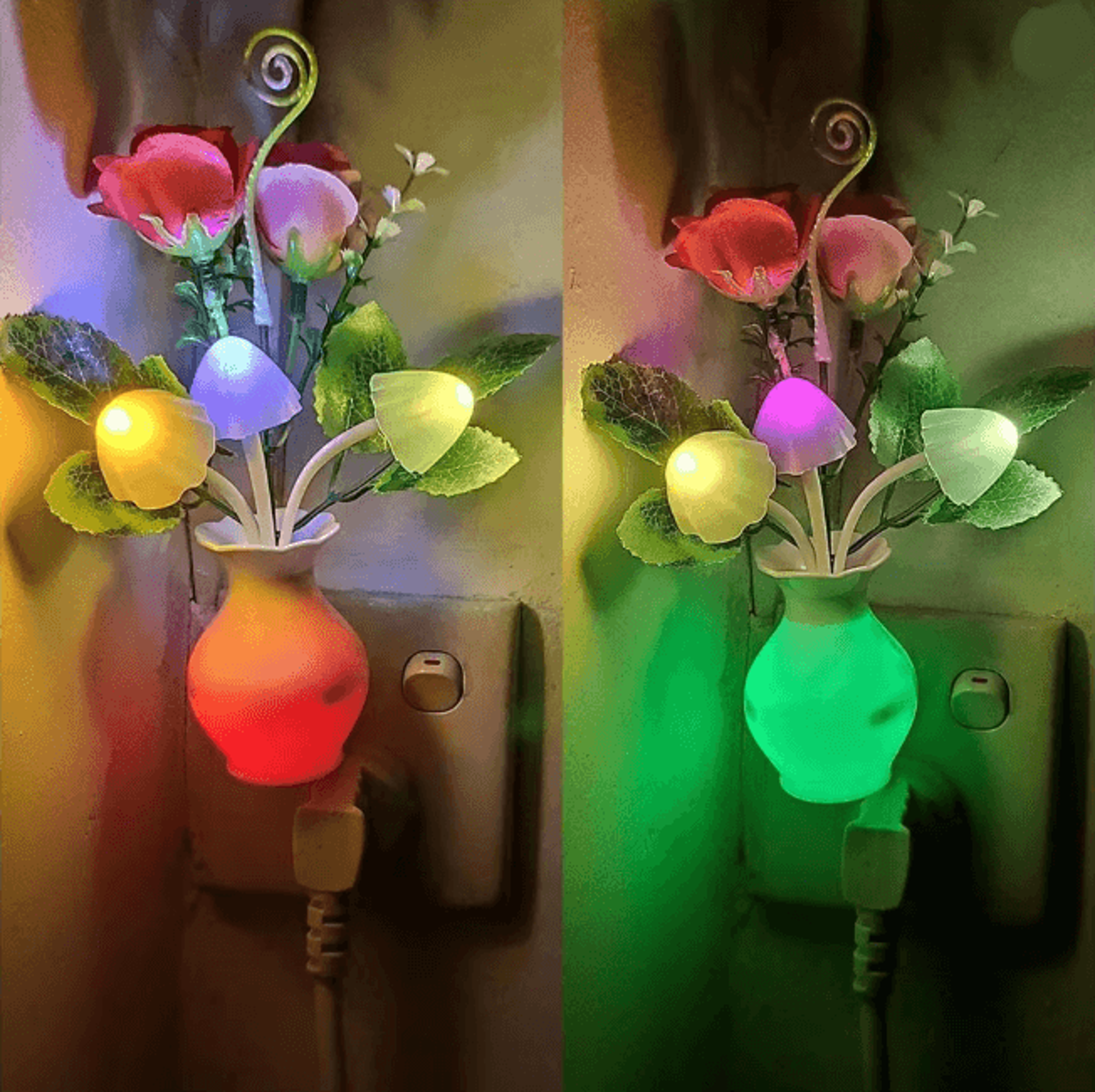 led night light with auto sensor rose mushroom plug in lamp