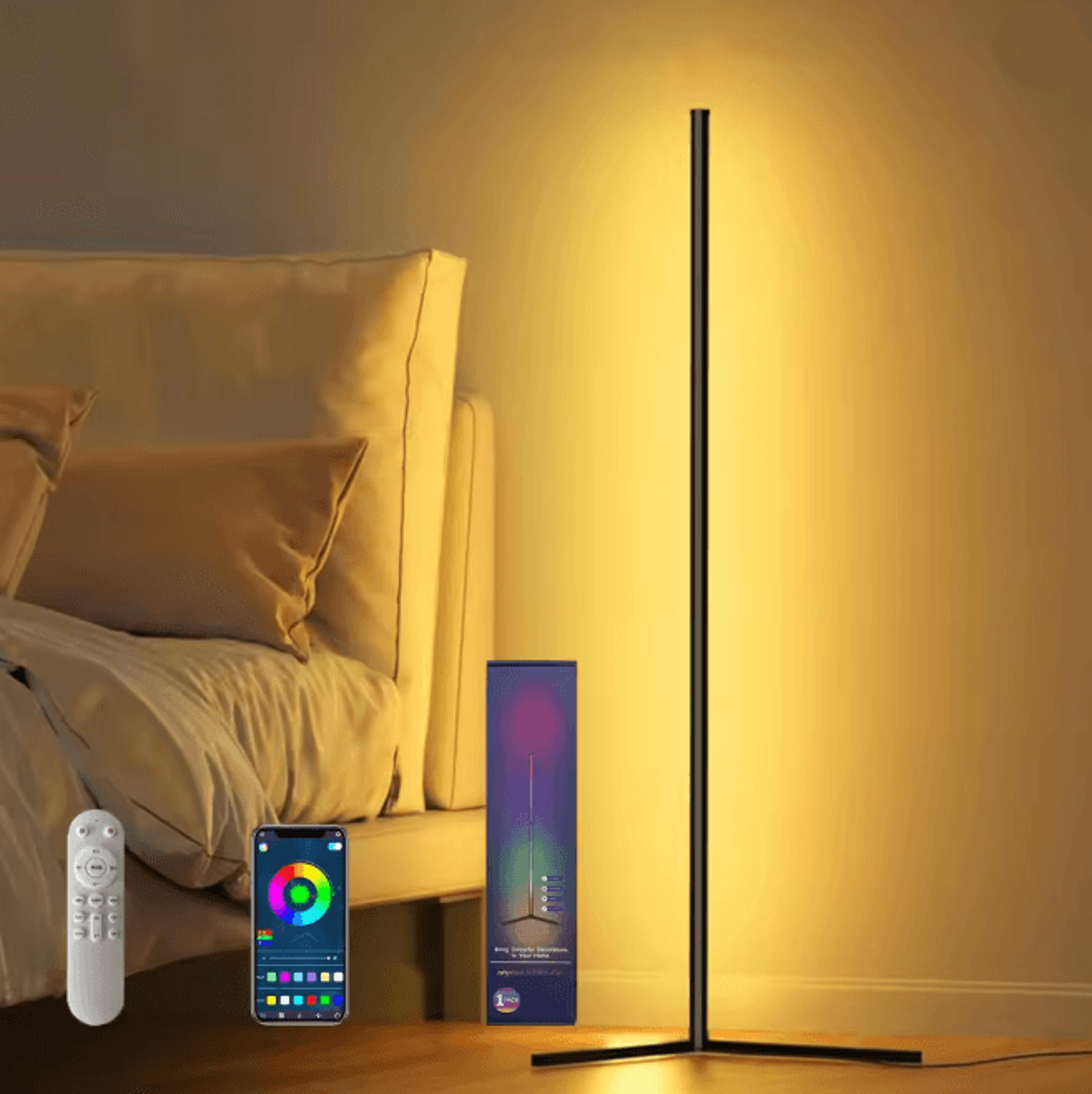 Smart RGB LED Corner Floor Lamp with Music Sync and App Control