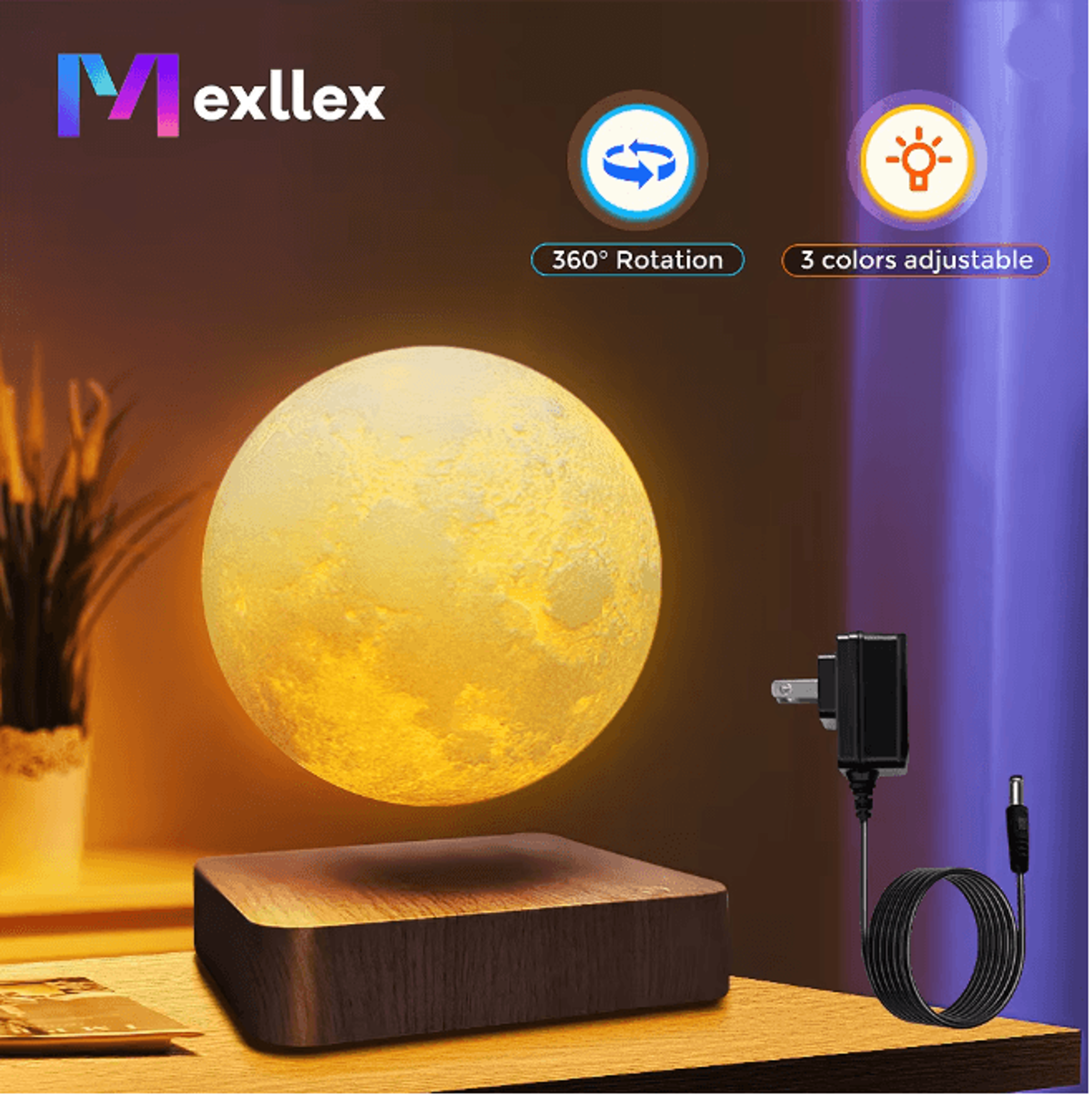 levitating moon magnetic floating night light 3d led lamp with wooden base