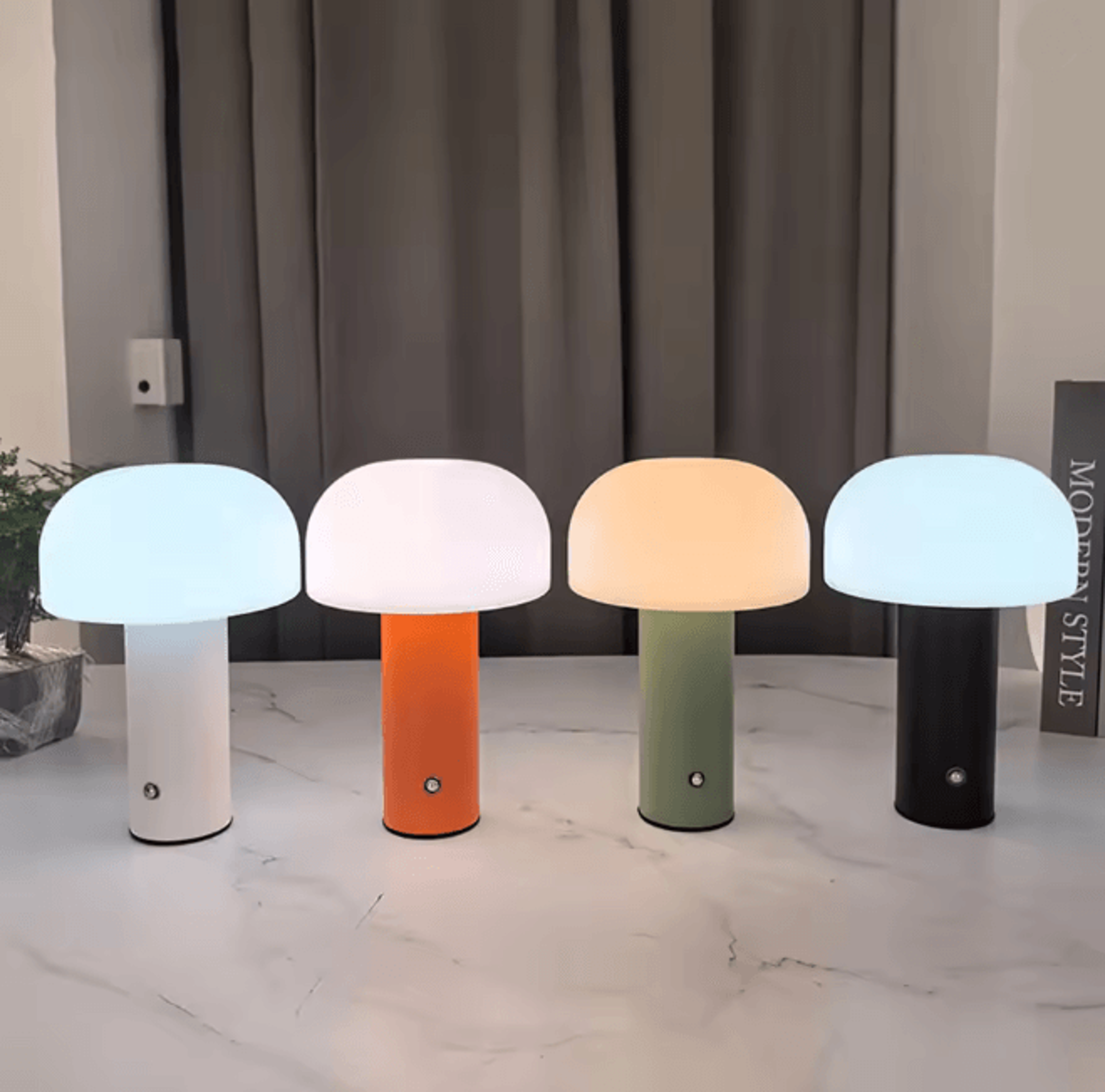 rechargeable led mushroom table lamp with 3 color dimming