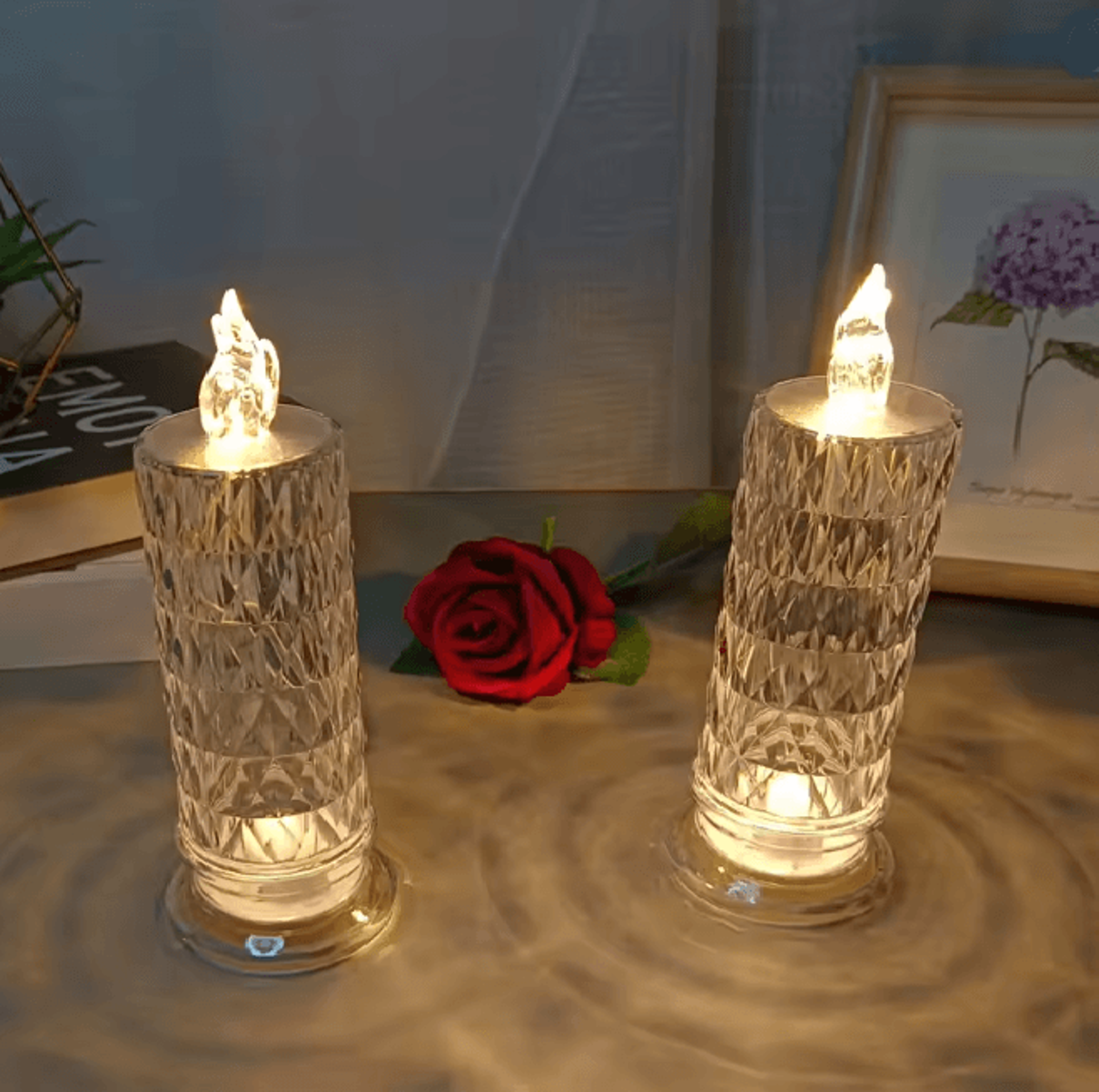 led crystal rose projection table lamp romantic diamond night light