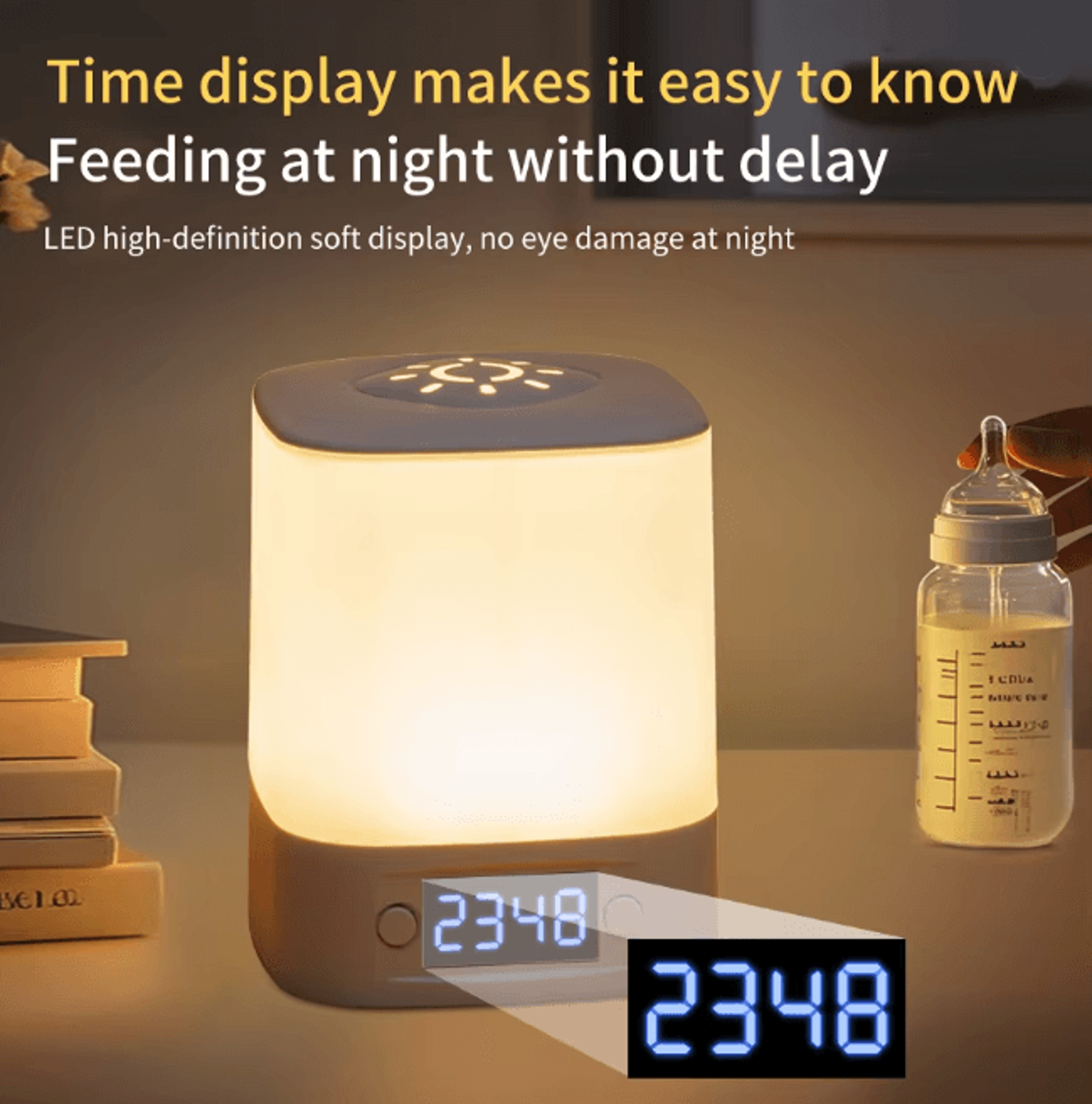 rechargeable led night light with time display adjustable bedside lamp