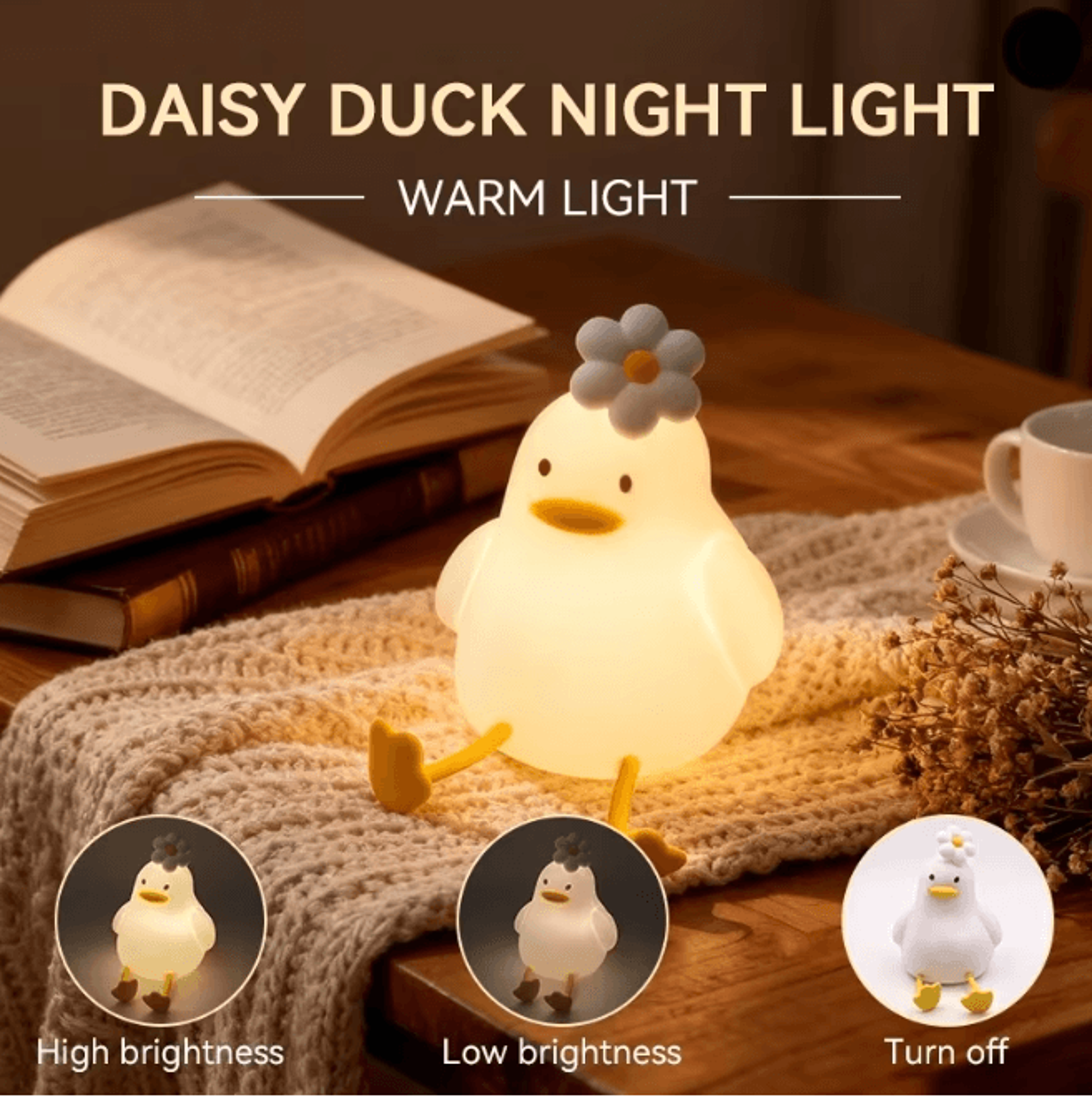 Cute Duck LED Night Light USB Rechargeable Silicone Touch Lamp