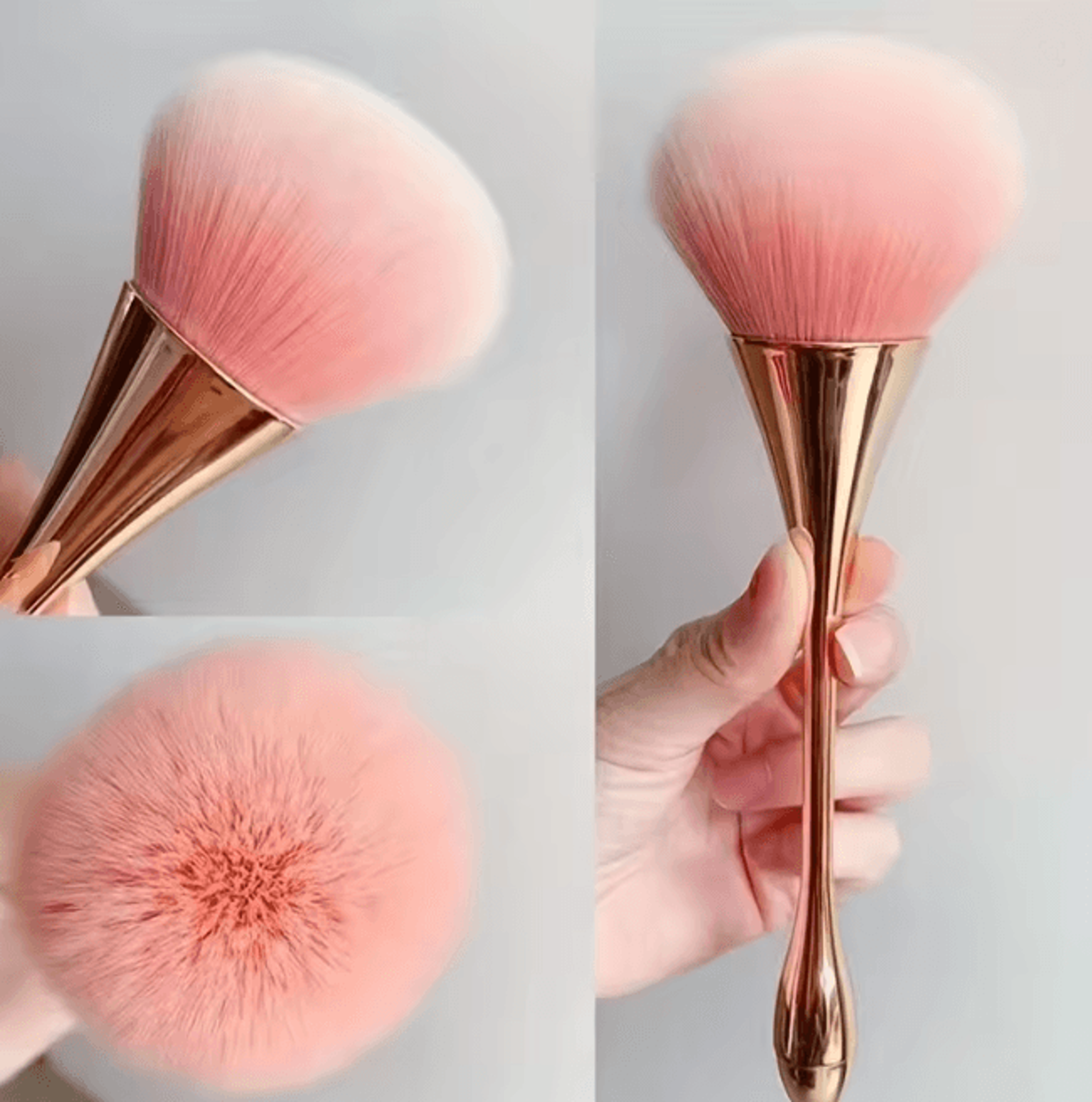 luxeglow rose gold fan makeup brush for highlight and powder
