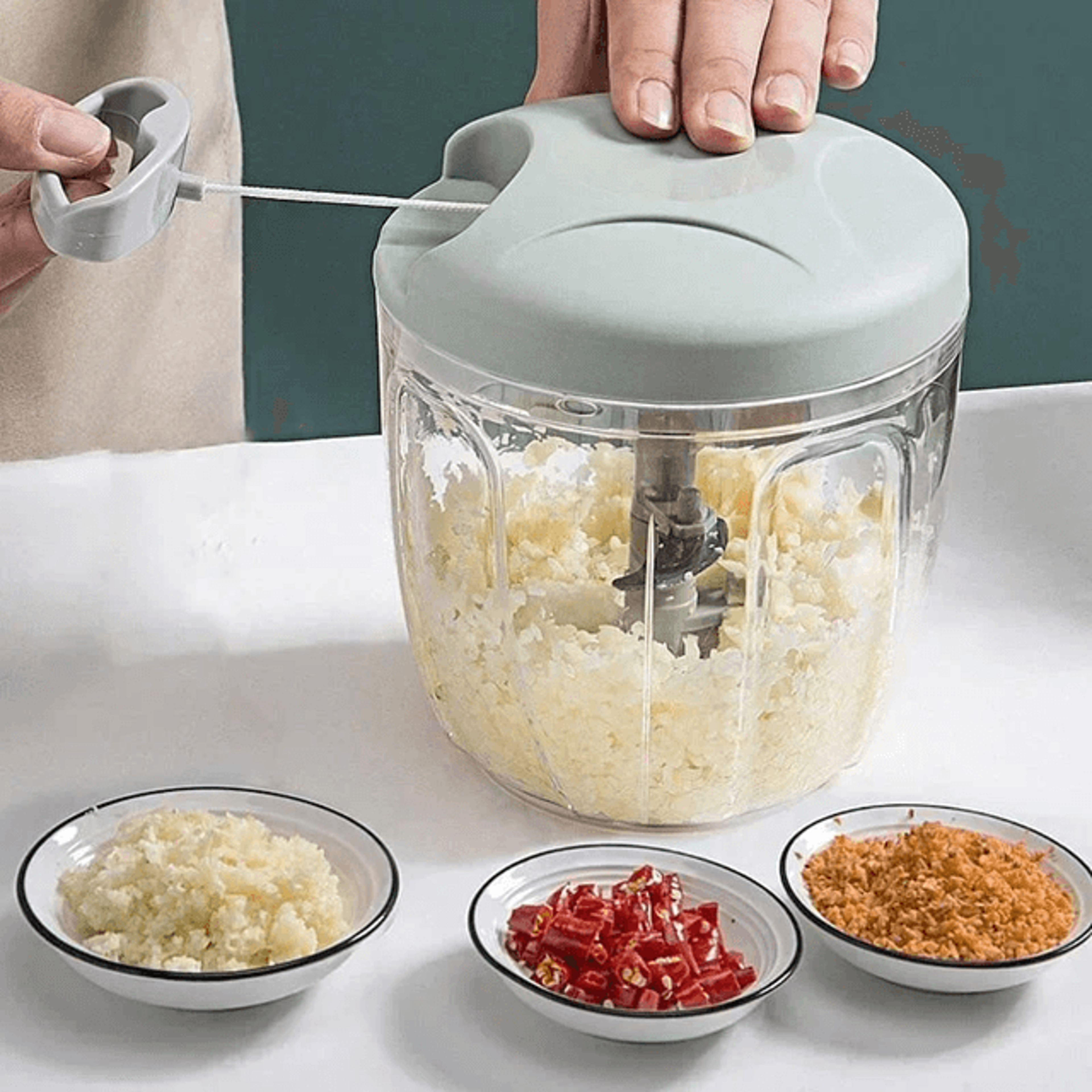 stainless steel garlic press and manual vegetable chopper tool
