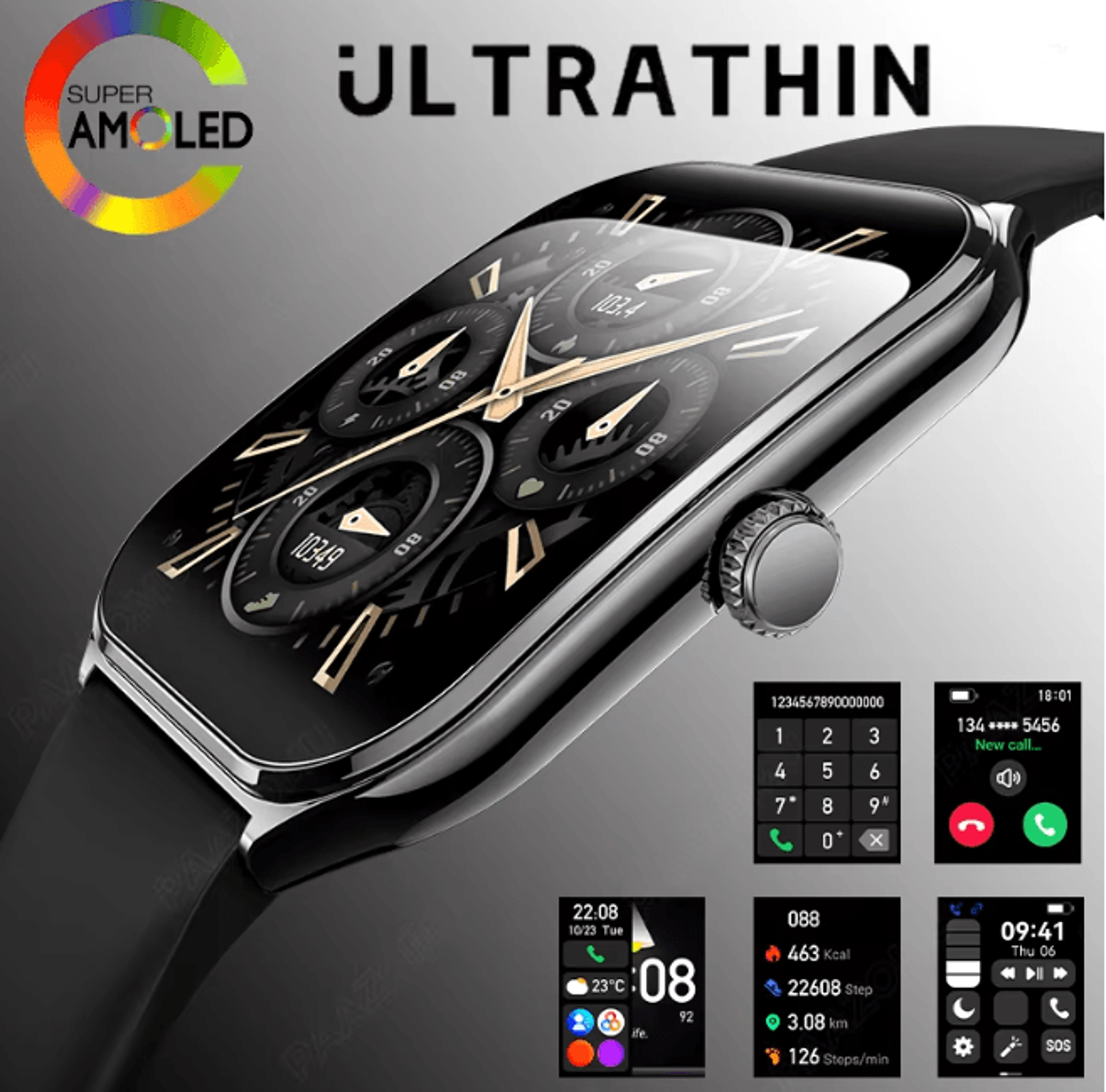 UltraSlim AMOLED Smart Watch with Always On Display and Call Reminder