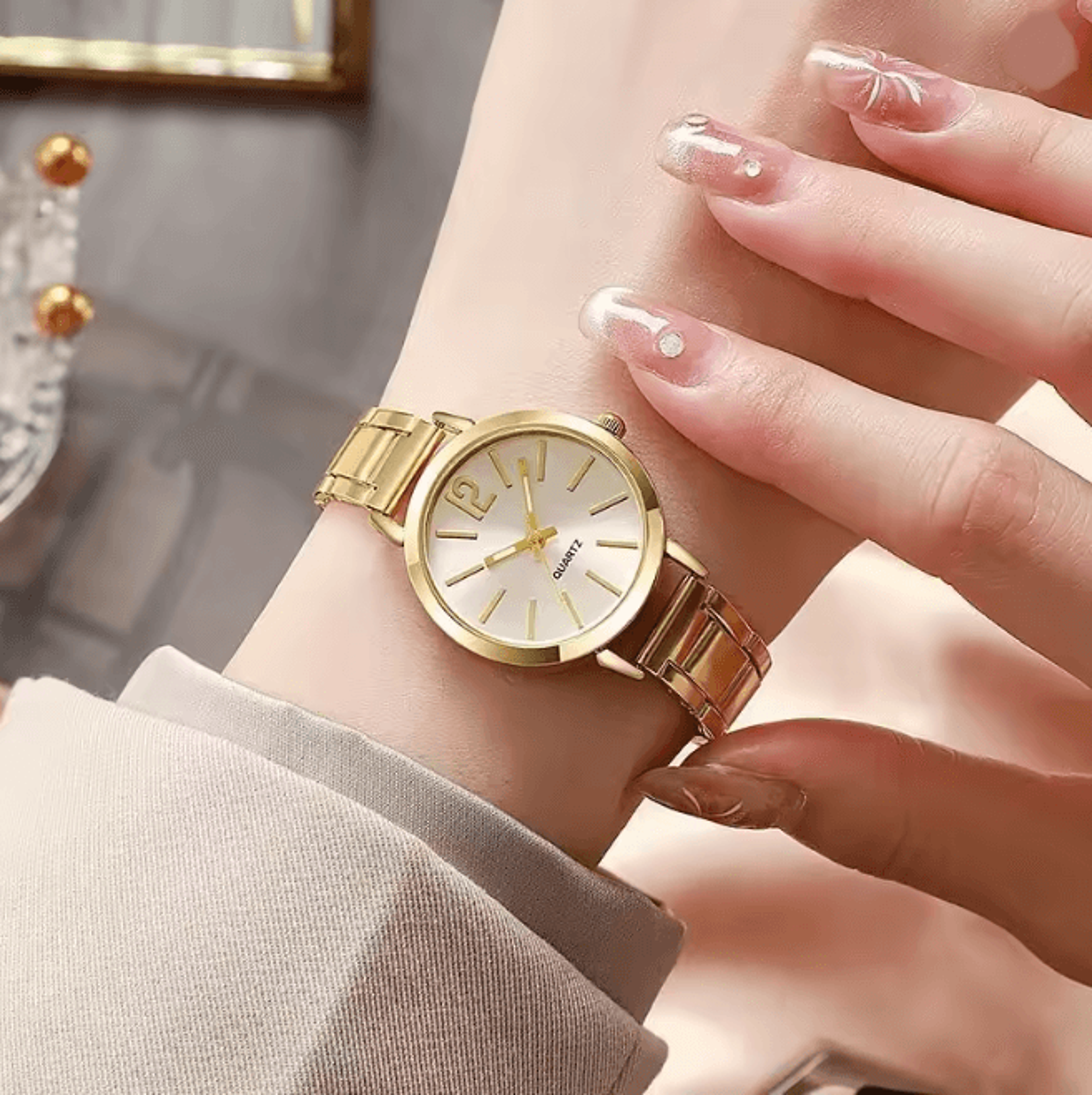 luna grace stainless steel women quartz watch with simple circular dial