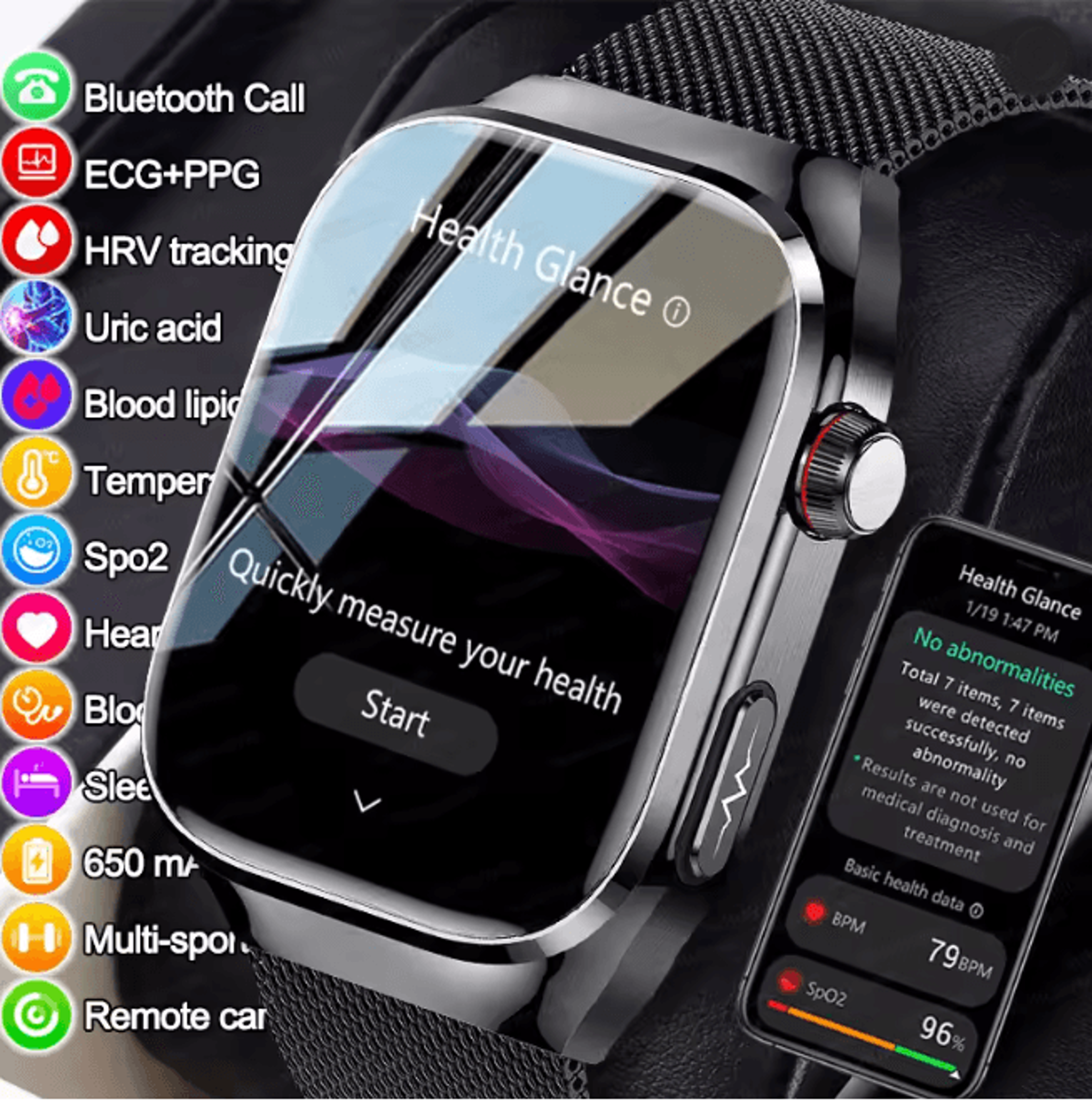 VitalScan Pro Health Monitoring Smart Watch with Bluetooth Calling