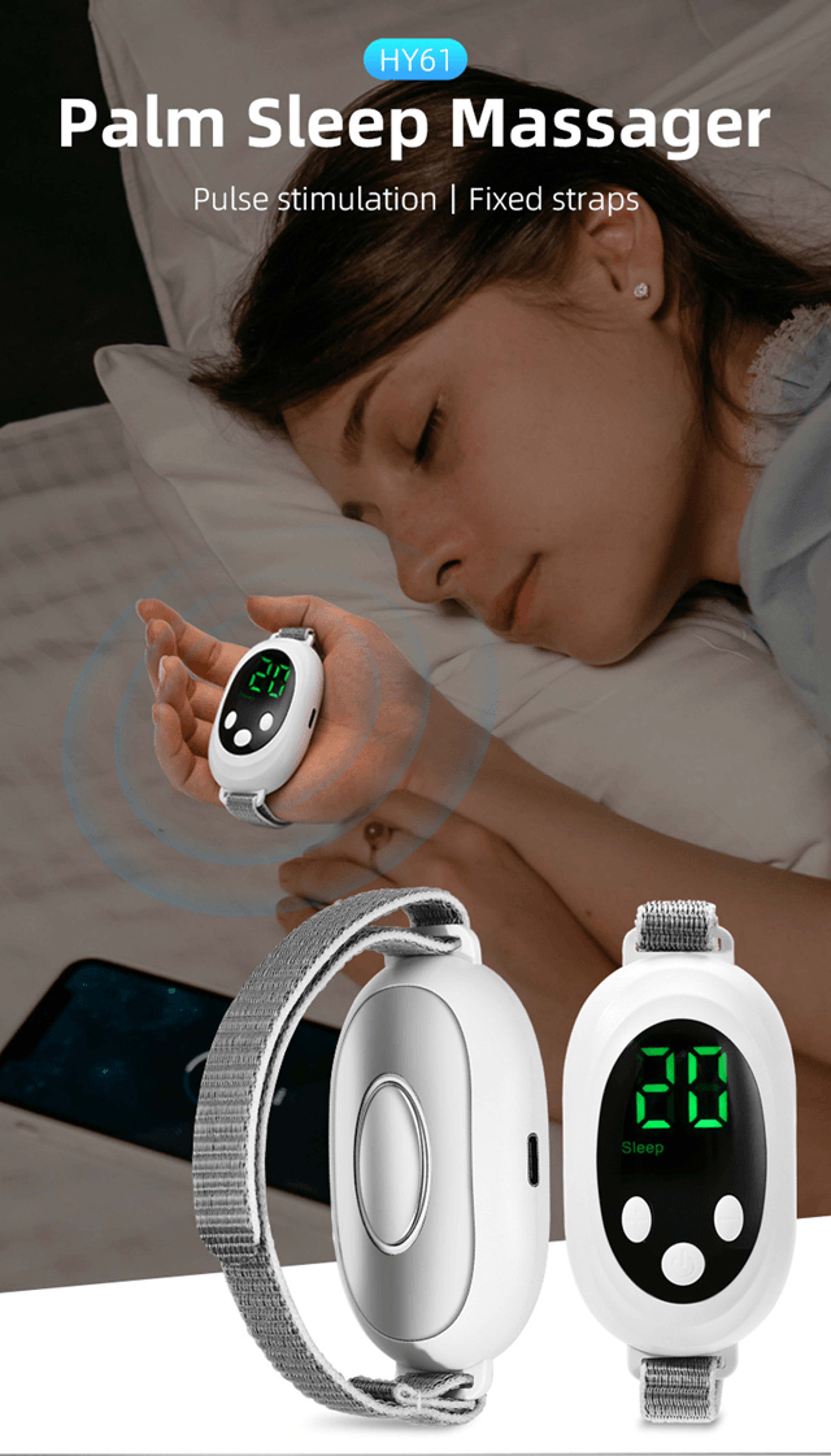 smart sleep relief device with 20 intensity levels for calm and relaxation